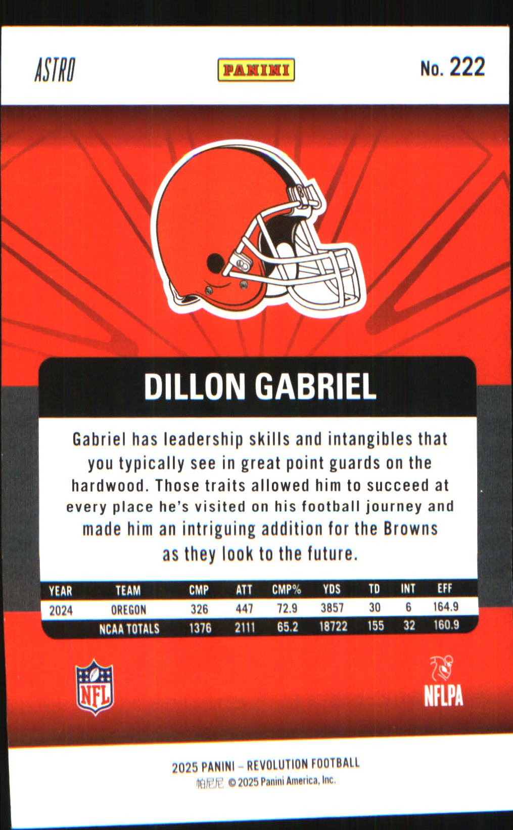 2025 Panini Revolution Red Astro #222 Dillon Gabriel - Veteran Sports Cards FL