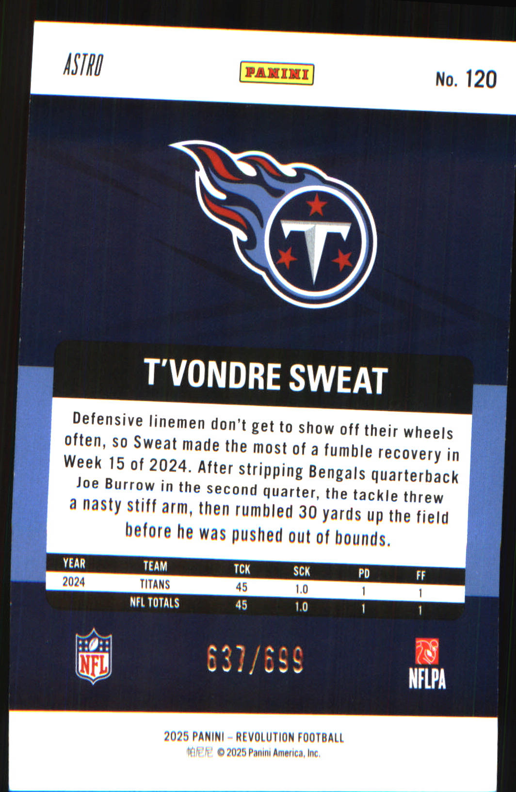 2025 Panini Revolution Green Astro #120 T'Vondre Sweat SN #/699 - Veteran Sports Cards FL
