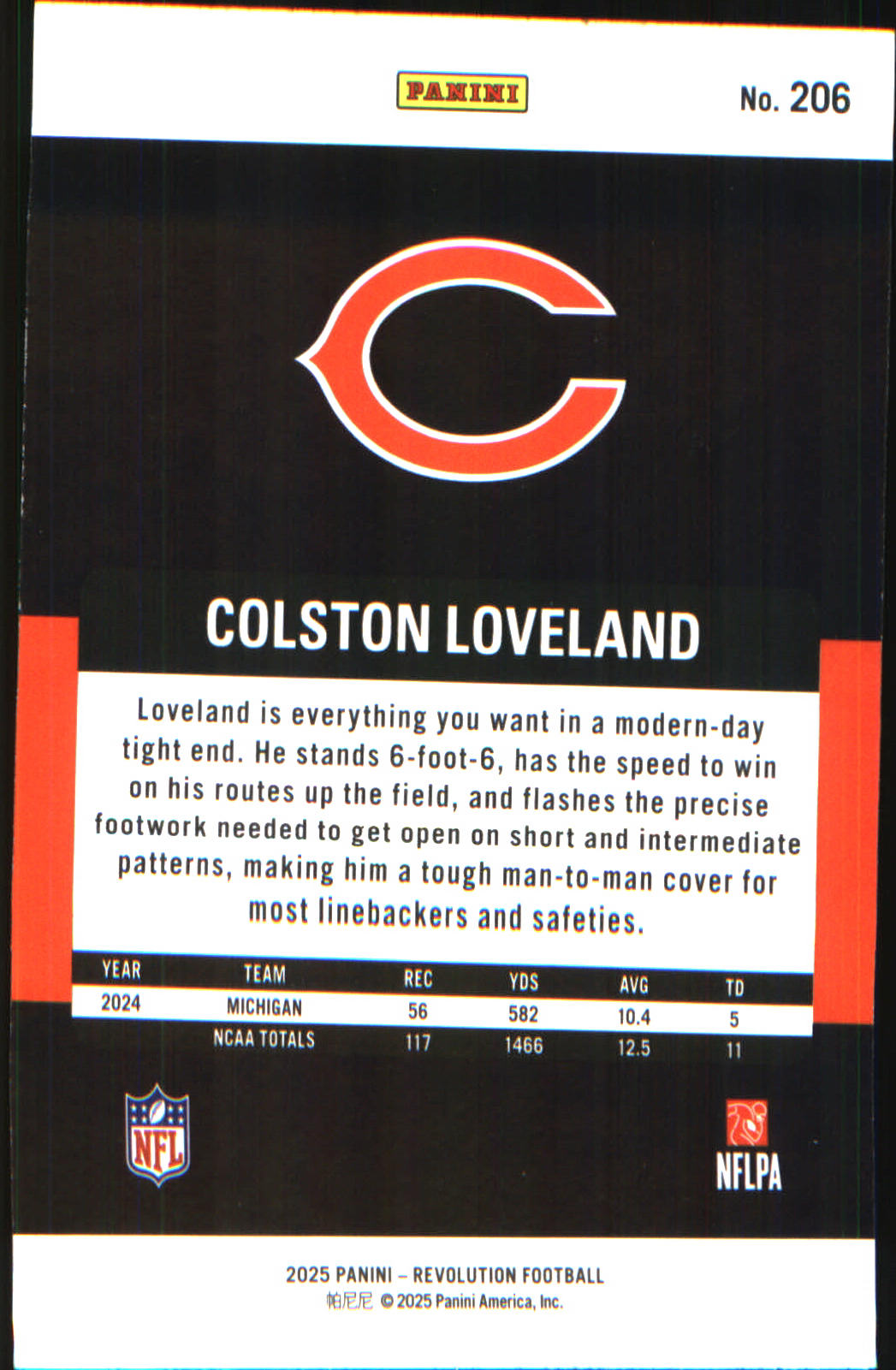 2025 Panini Revolution #206 Colston Loveland Rookie RC - Veteran Sports Cards FL