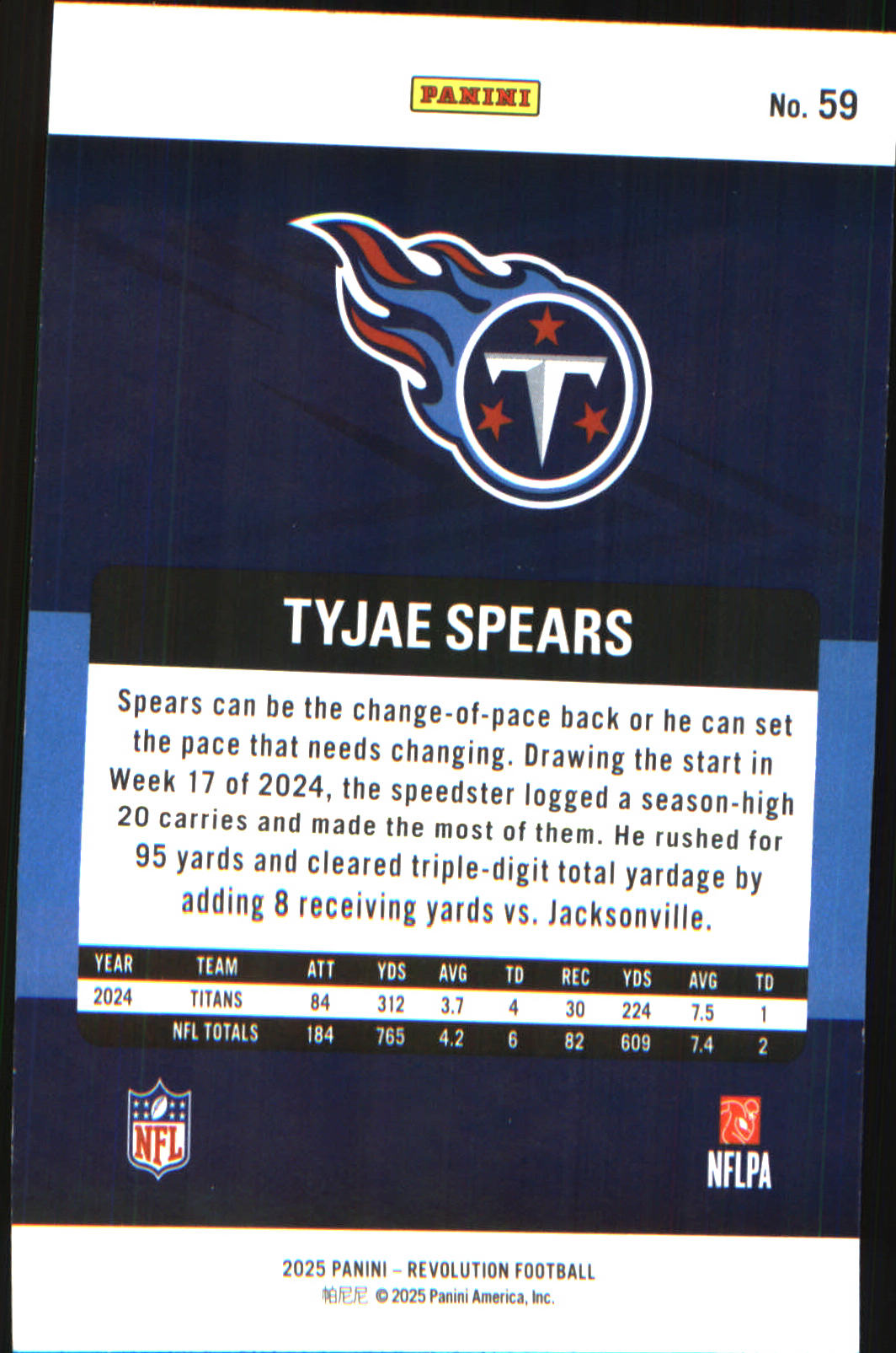 2025 Panini Revolution #59 Tyjae Spears - Veteran Sports Cards FL