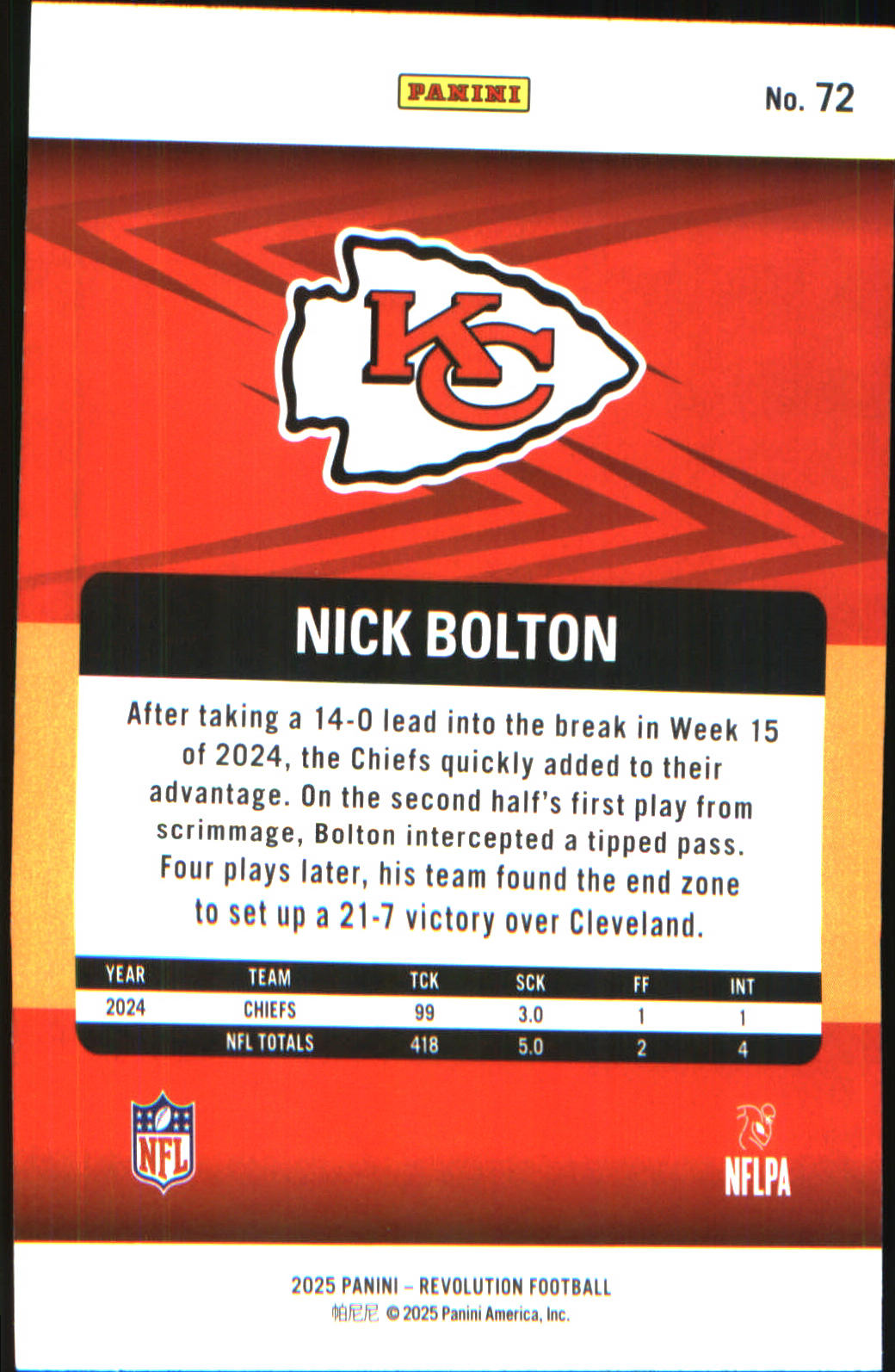 2025 Panini Revolution #72 Nick Bolton - Veteran Sports Cards FL