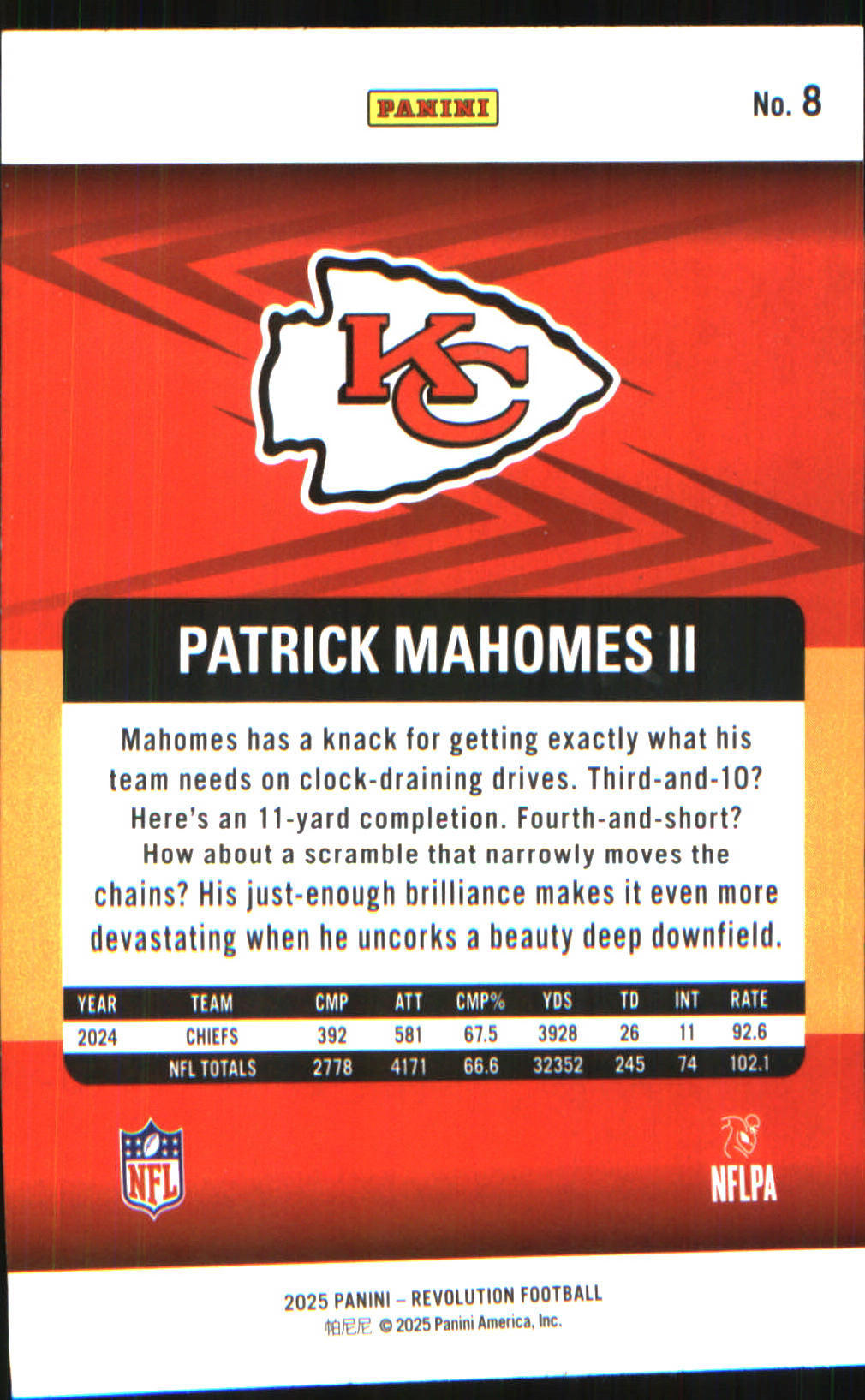 2025 Panini Revolution #8 Patrick Mahomes II - Veteran Sports Cards FL