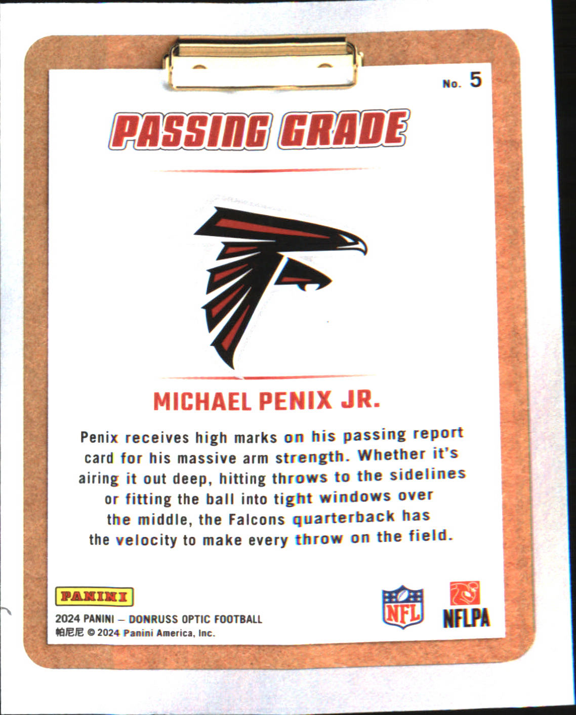 2024 Donruss Optic Passing Grade #5 Michael Penix Jr. - Veteran Sports Cards FL