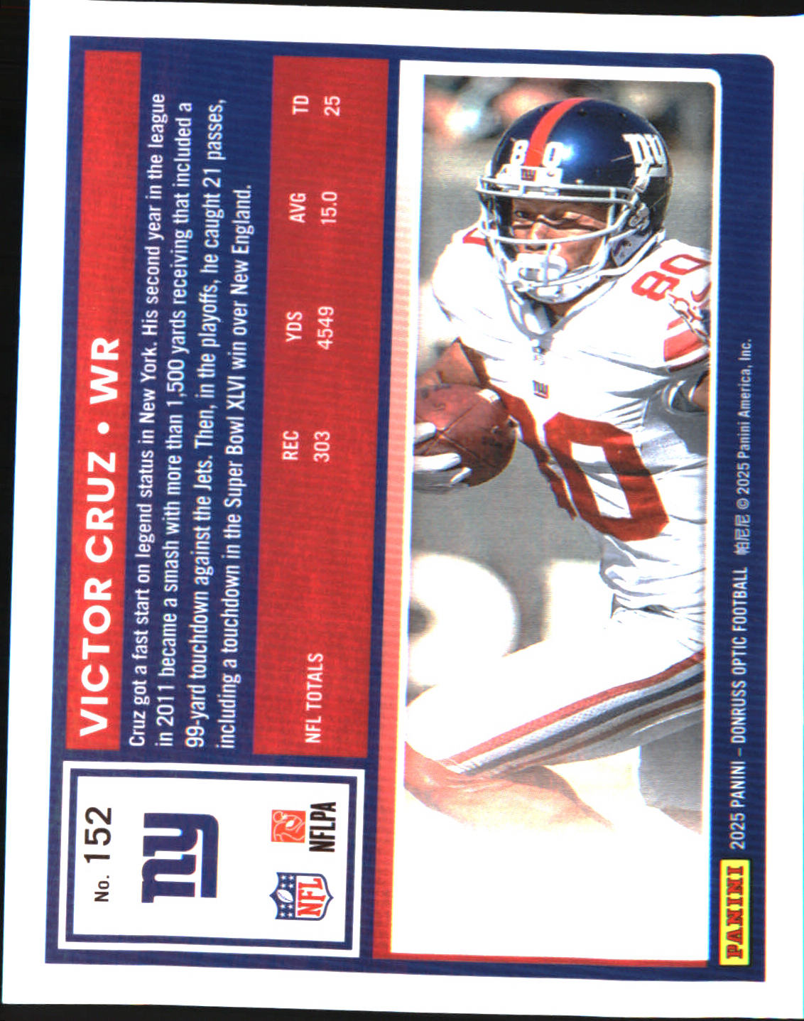 2025 Donruss Optic #152 Victor Cruz - Veteran Sports Cards FL