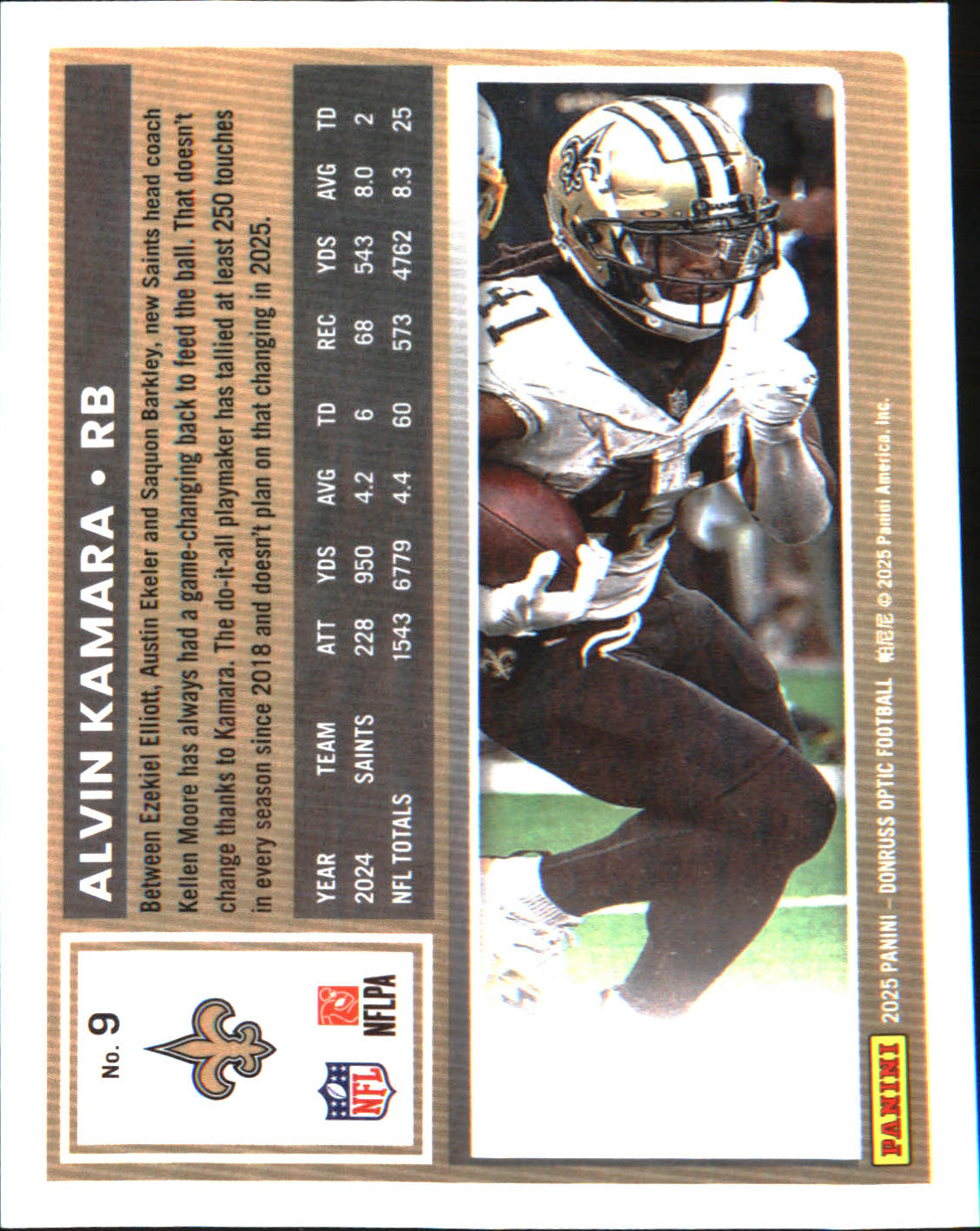 2025 Donruss Optic #9 Alvin Kamara - Veteran Sports Cards FL