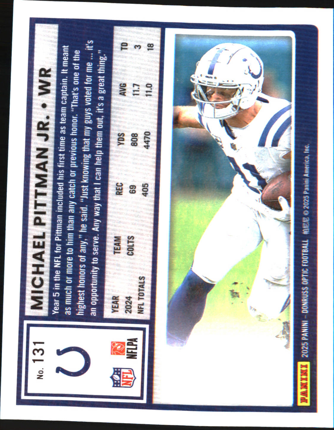 2025 Donruss Optic #131 Michael Pittman Jr. - Veteran Sports Cards FL