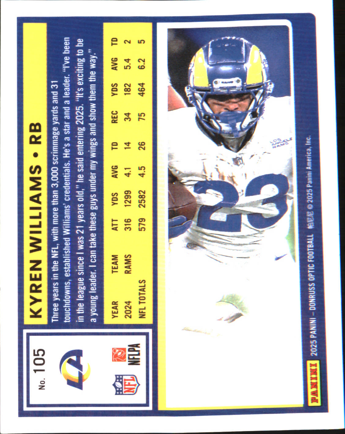 2025 Donruss Optic #105 Kyren Williams - Veteran Sports Cards FL