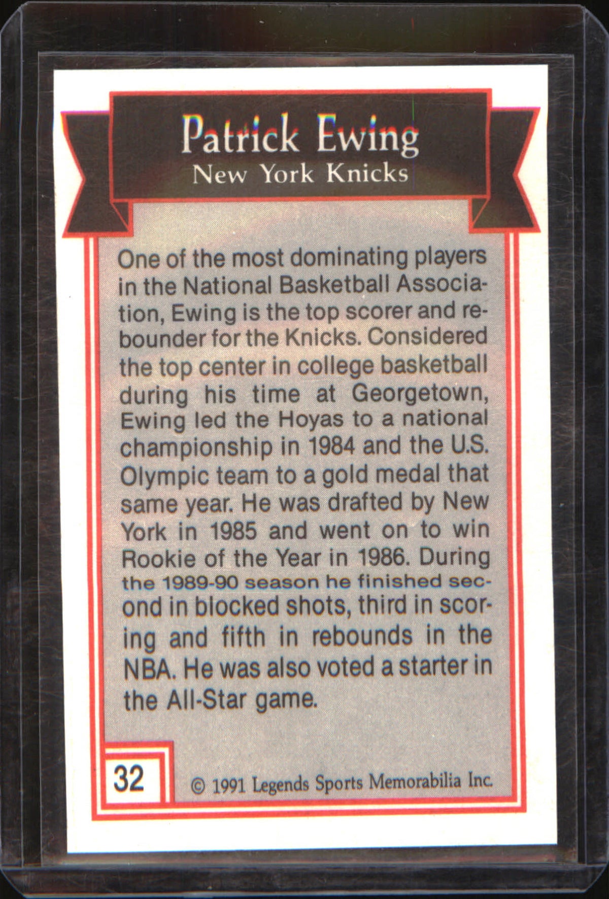 1991 Legends Sports Memorabilia #32 Patrick Ewing - Veteran Sports Cards FL