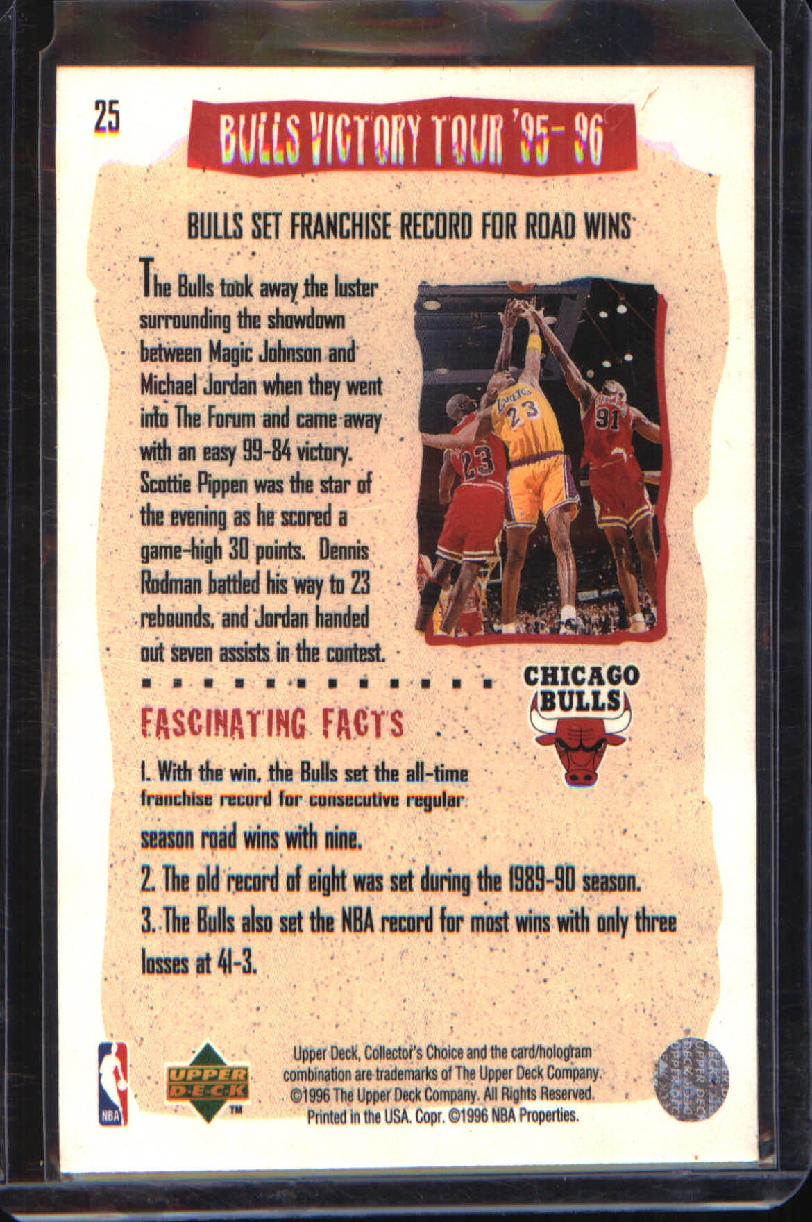 1996-97 Collector's Choice #25 Bulls Victory Tour '95-96: Win #41 - Veteran Sports Cards FL