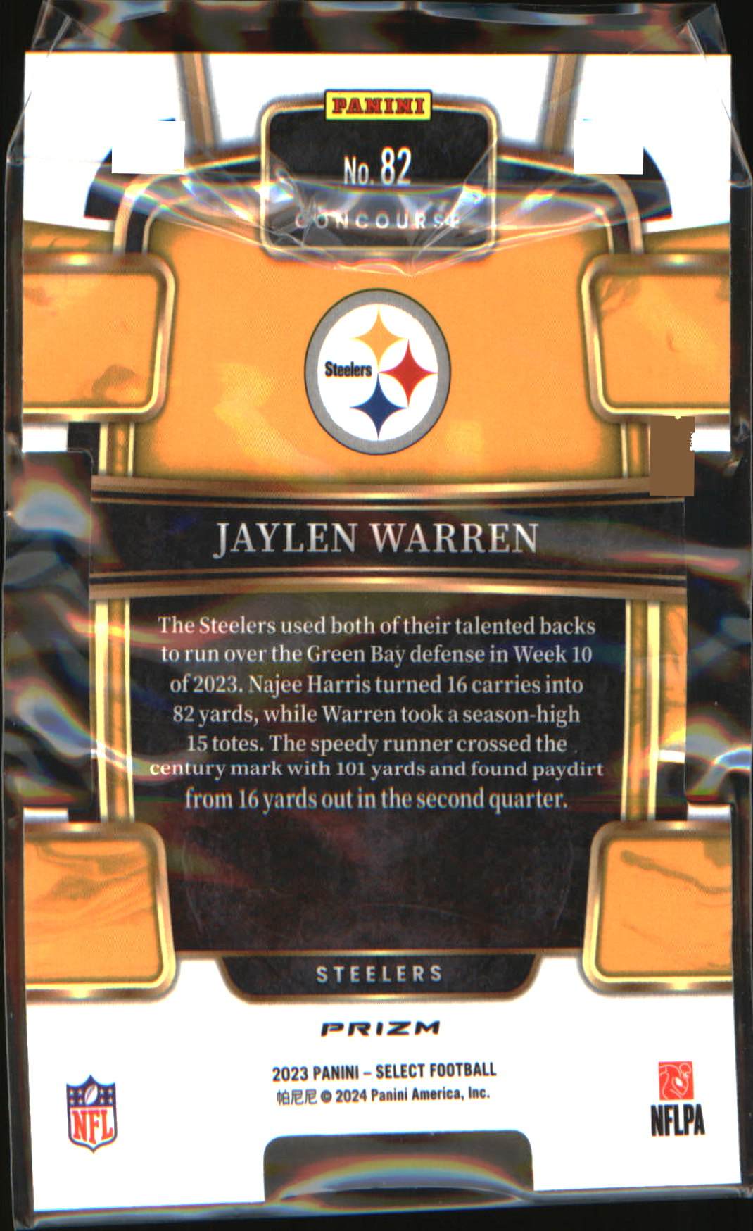 2023 Panini Select Silver Prizms Die Cuts #82 Jaylen Warren - Veteran Sports Cards FL