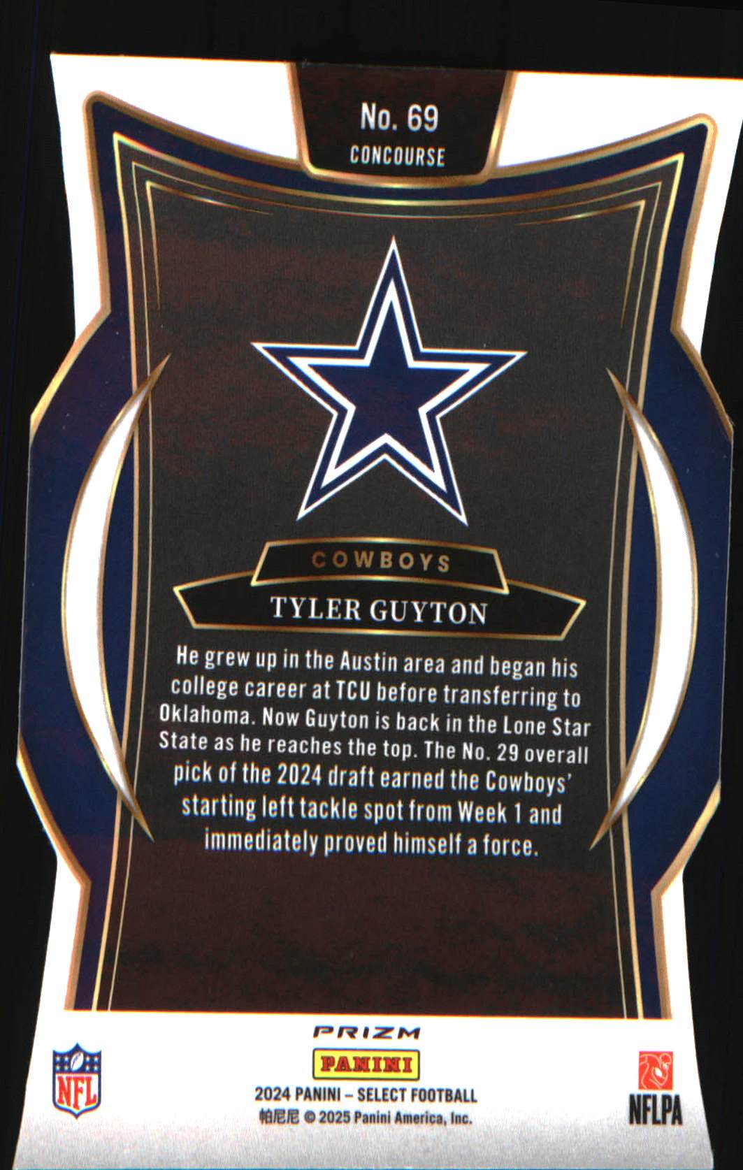 2024 Panini Select Silver Prizm Die Cut #69 Tyler Guyton Rookie RC - Veteran Sports Cards FL