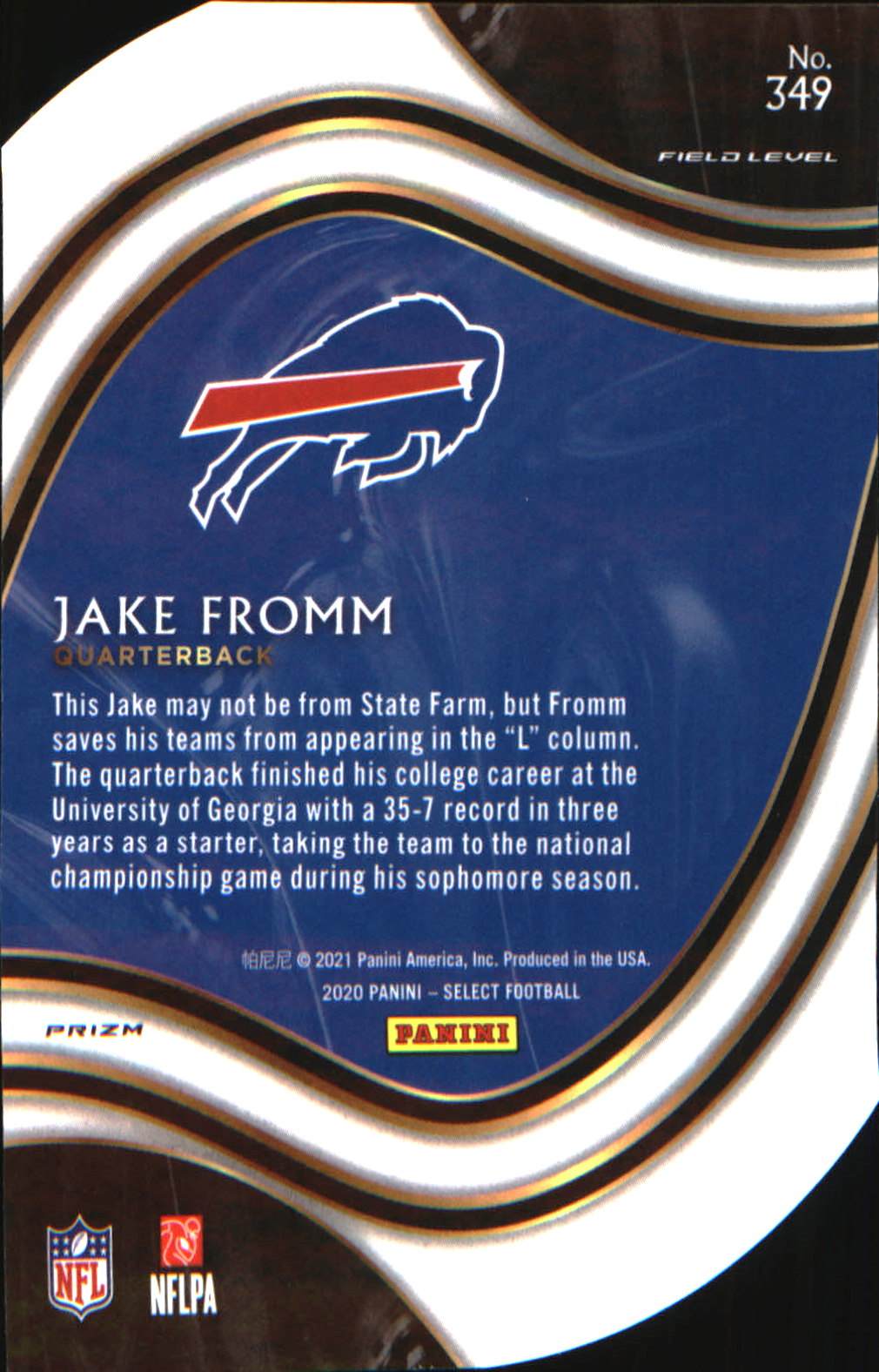 2020 Panini Select Blue Prizm Die Cut #349 Jake Fromm Rookie RC - Veteran Sports Cards FL