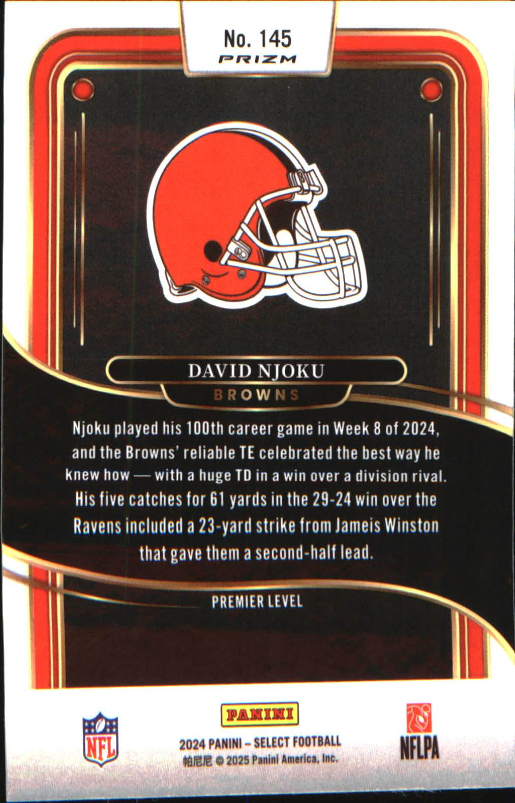 2024 Panini Select Black & Red Prizm Shock #145 David Njoku - Veteran Sports Cards FL