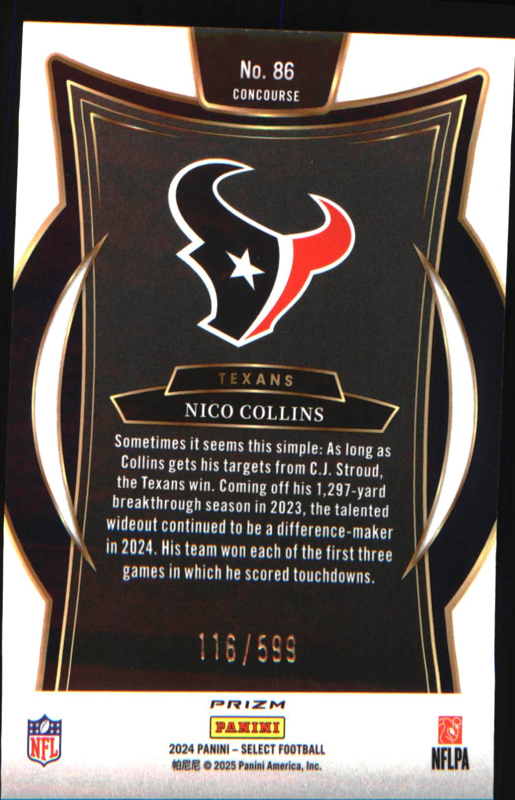 2024 Panini Select Neon Green Prizm Shock #86 Nico Collins SN #/599 - Veteran Sports Cards FL