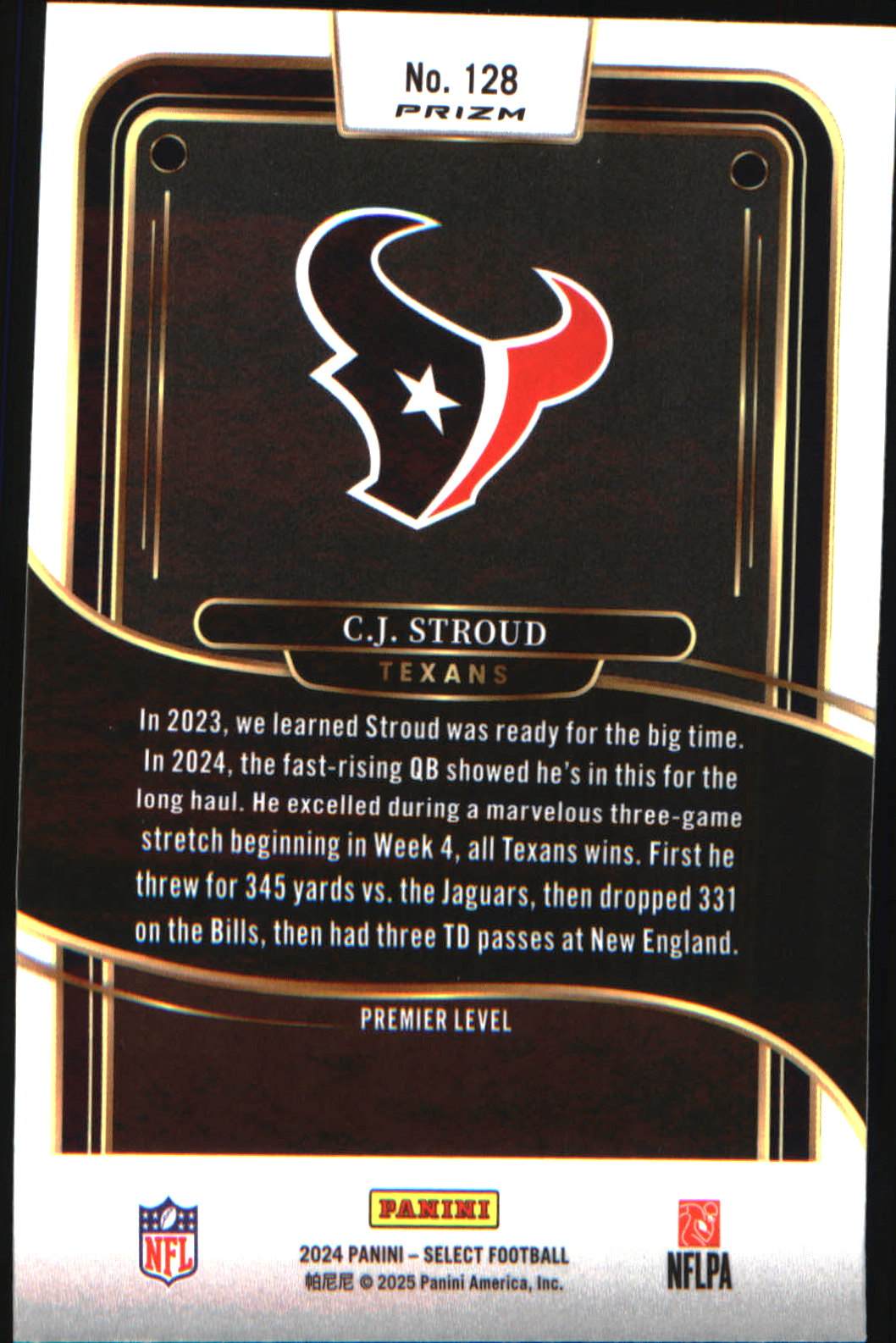 2024 Panini Select Black & Gold Prizm Shock #128 C.J. Stroud - Veteran Sports Cards FL
