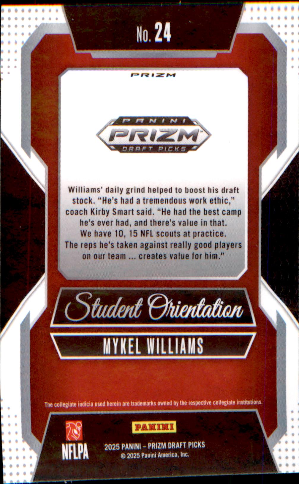 2025 Panini Prizm Draft Picks Student Orientation Gold Ice #24 Mykel Williams - Veteran Sports Cards FL