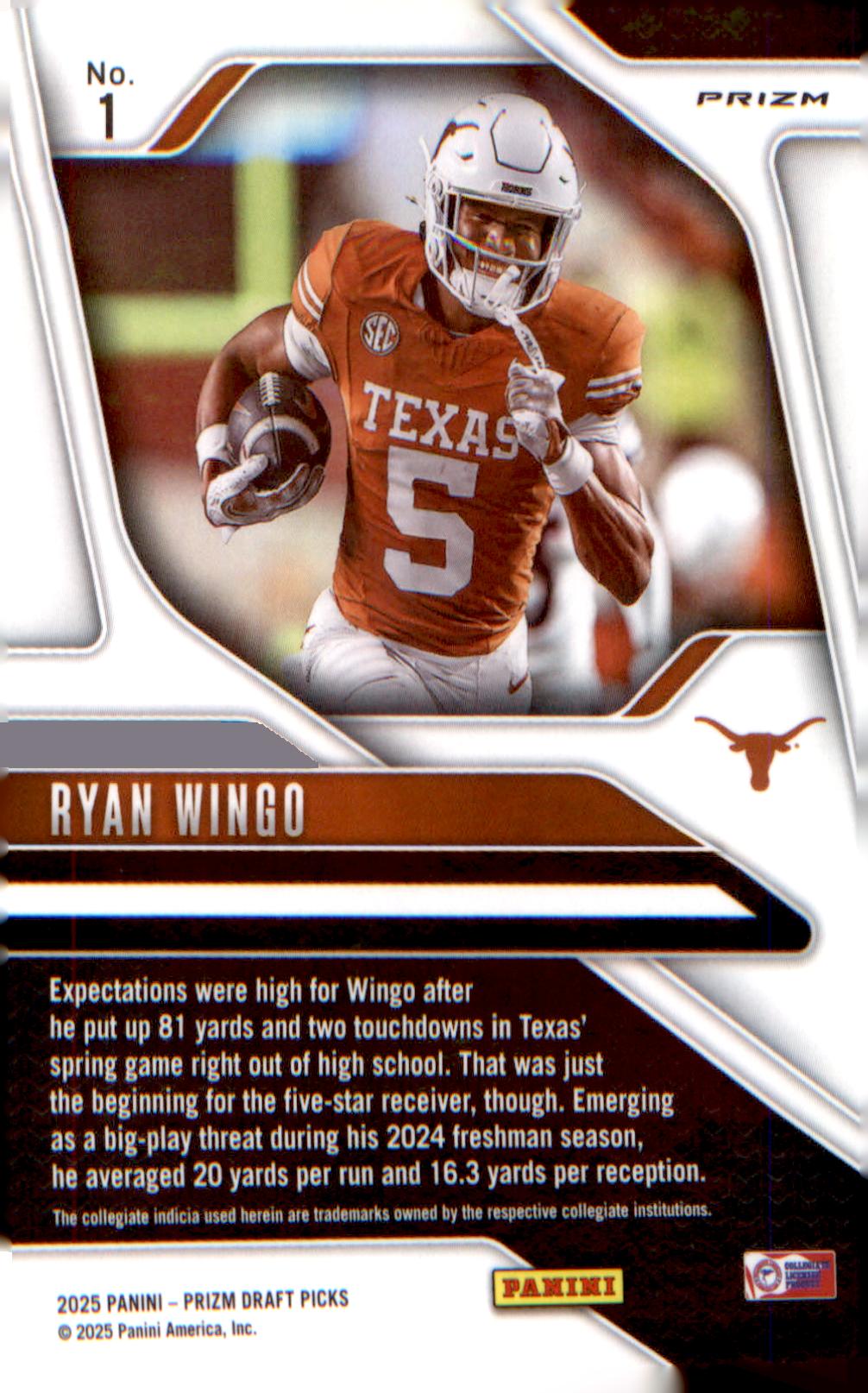 2025 Panini Prizm Draft Picks Prizms Gold Ice #1 Ryan Wingo - Veteran Sports Cards FL