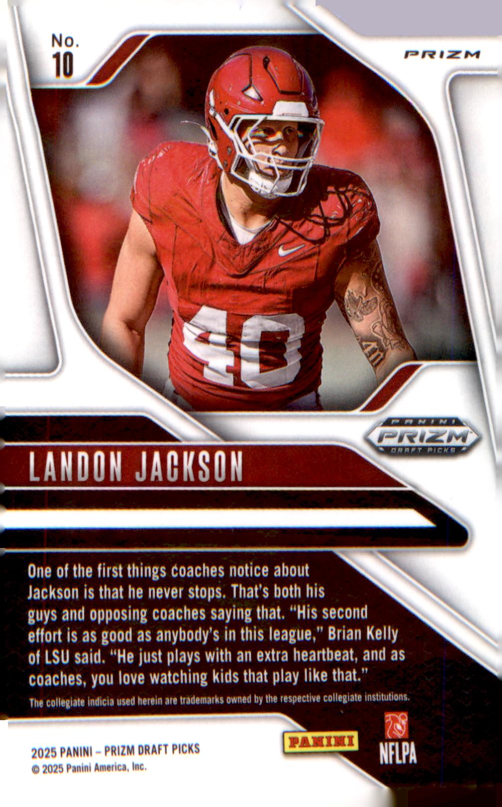 2025 Panini Prizm Draft Picks Prizms Gold Ice #10 Landon Jackson - Veteran Sports Cards FL