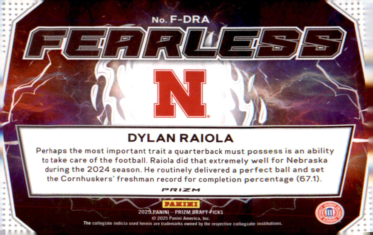 2025 Panini Prizm - Draft Picks Fearless Gold Ice #F-DRA Dylan Raiola - Veteran Sports Cards FL