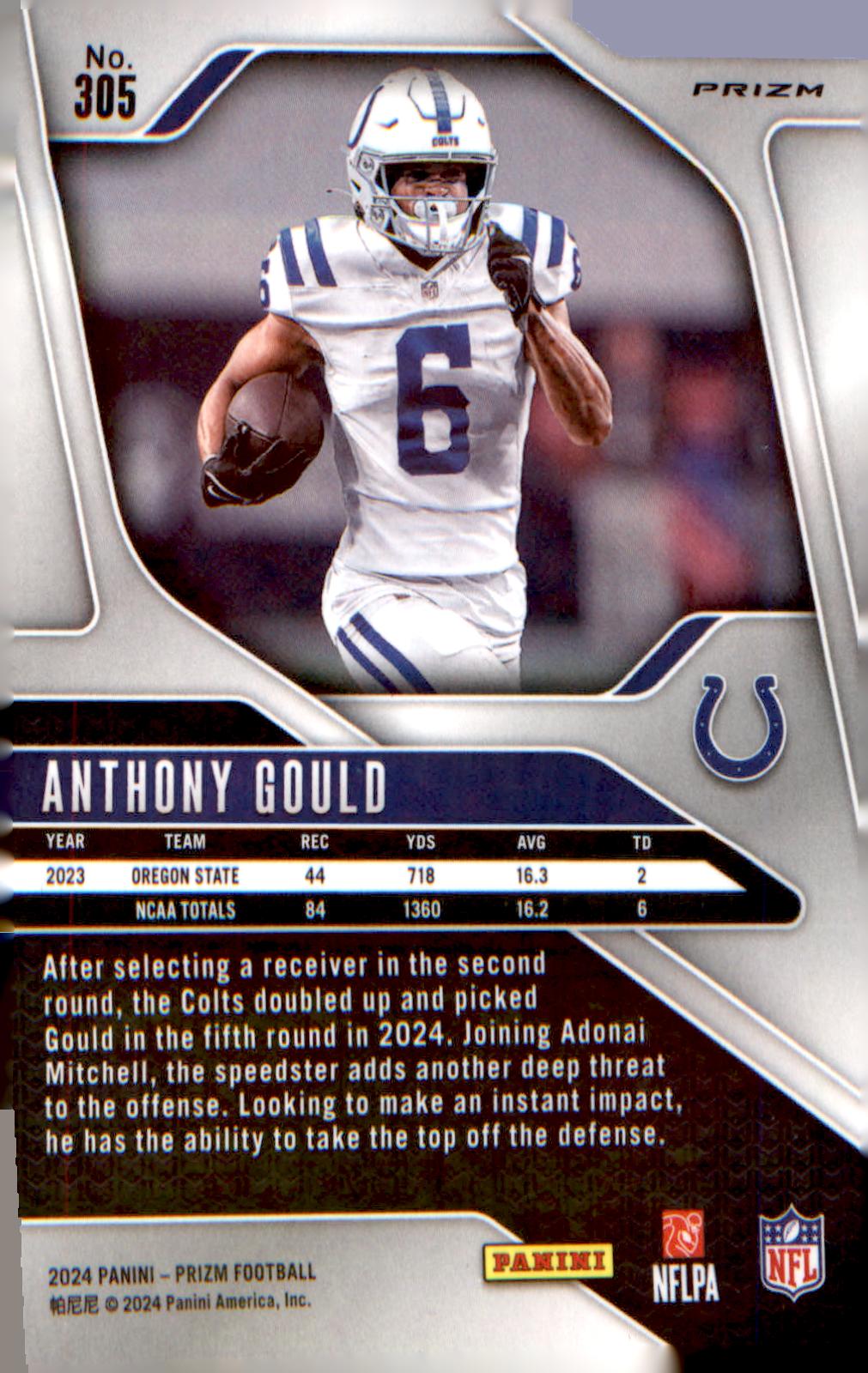 2024 Panini Prizm Neon Green Pulsar #305 Anthony Gould Rookie RC - Veteran Sports Cards FL