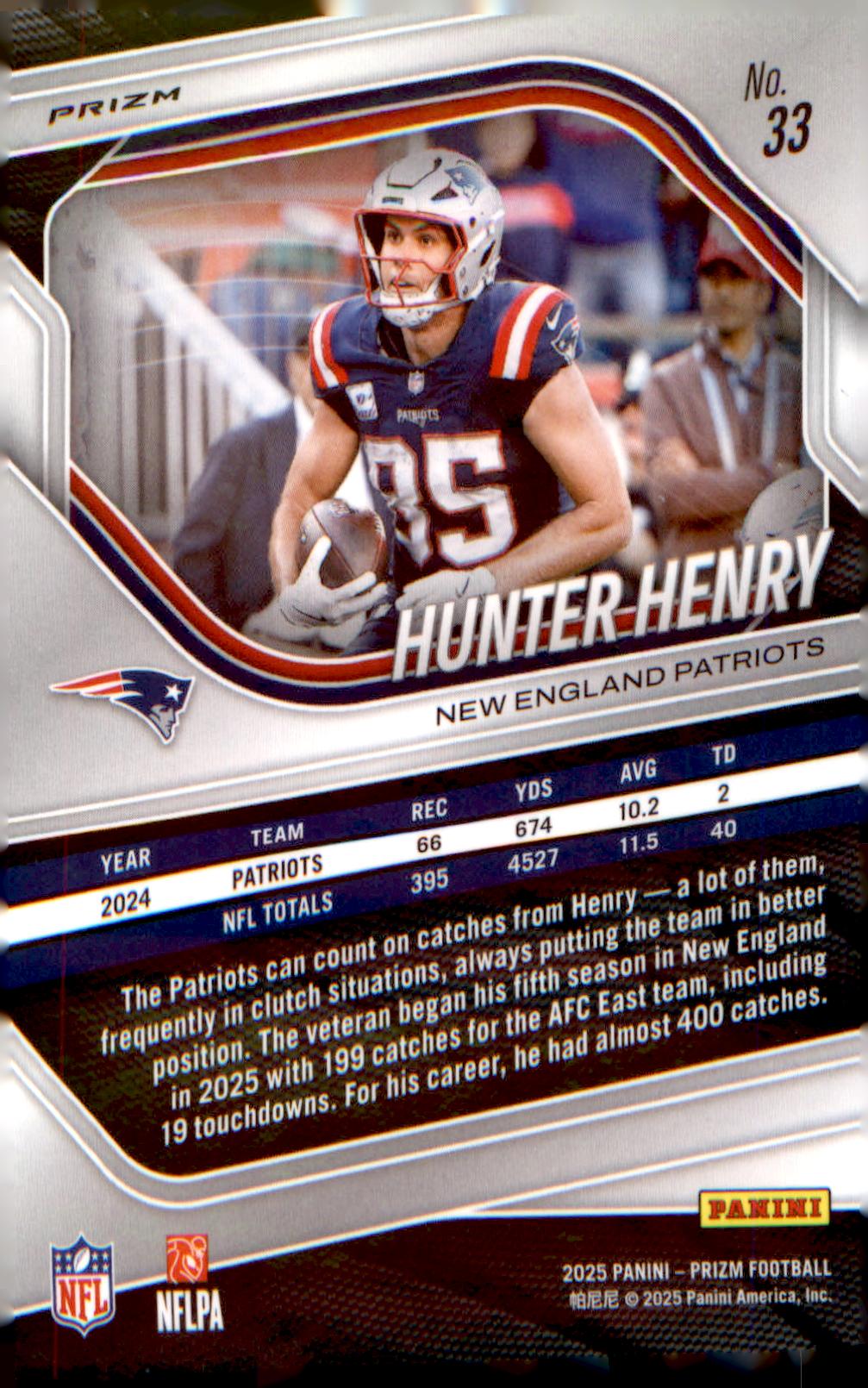 2025 Panini Prizm Neon Green Pulsar #33 Hunter Henry - Veteran Sports Cards FL