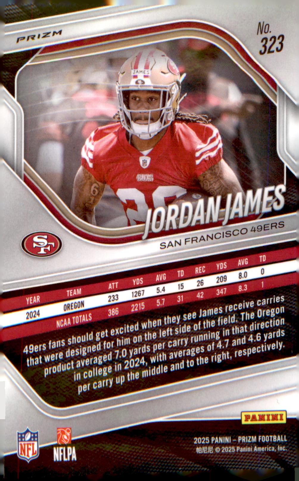 2025 Panini Prizm Neon Green Pulsar #323 Jordan James - Veteran Sports Cards FL