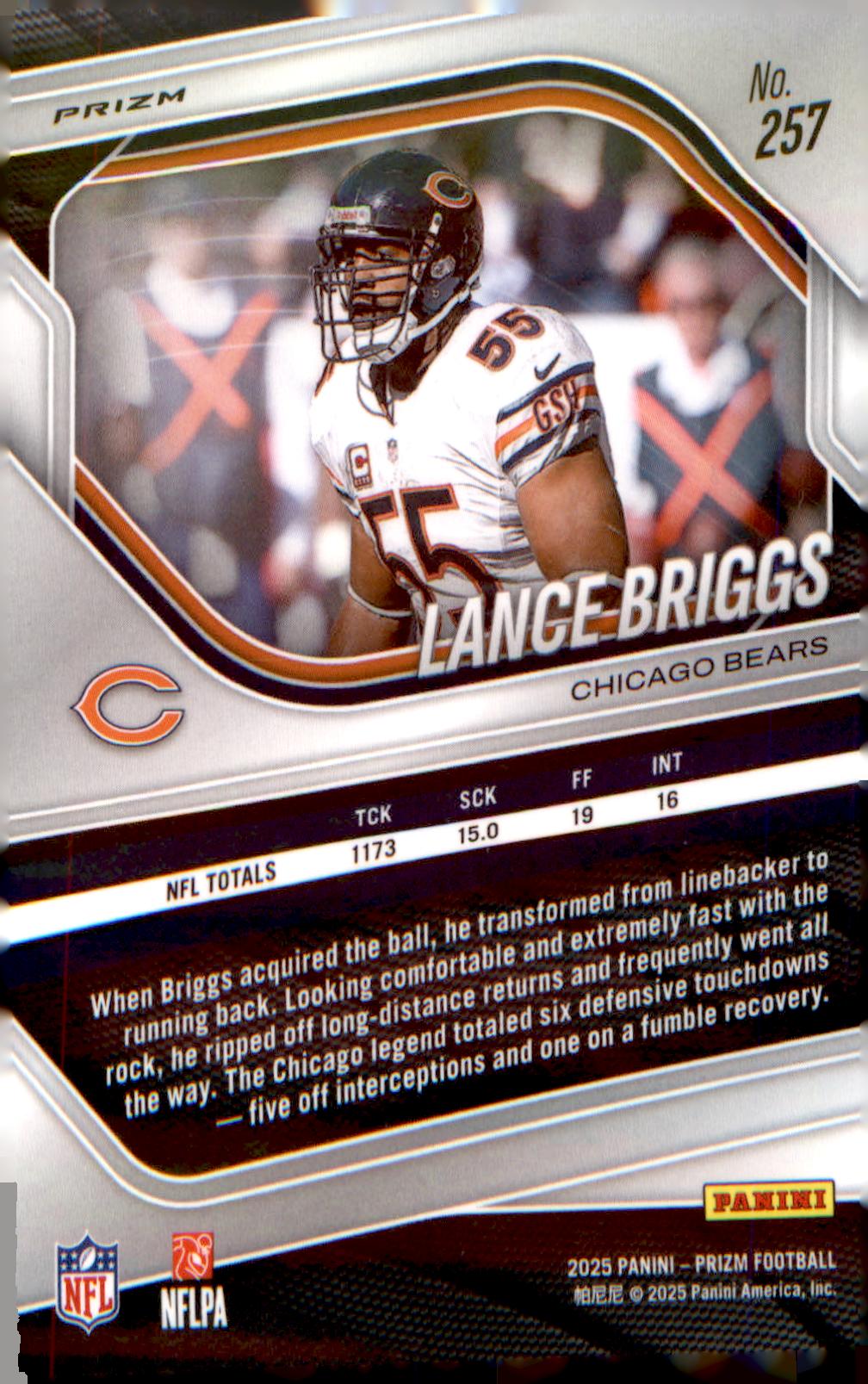 2025 Panini Prizm Neon Green Pulsar #257 Lance Briggs - Veteran Sports Cards FL