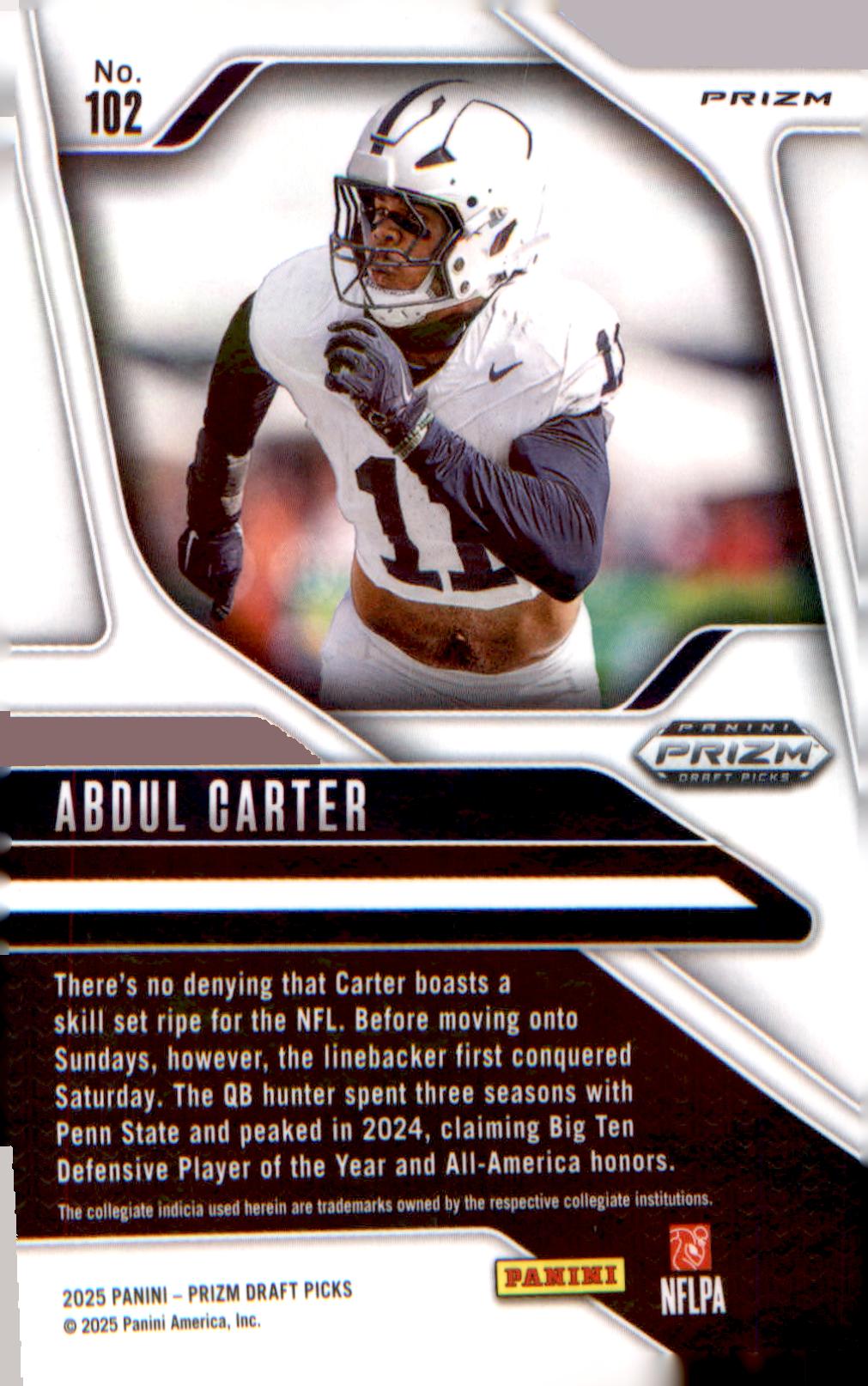 2025 Panini Prizm Draft Picks Prizms Gold Ice #102 Abdul Carter - Veteran Sports Cards FL