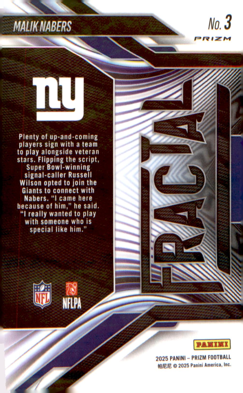 2025 Panini Prizm Fractal Green Wave #3 Malik Nabers - Veteran Sports Cards FL
