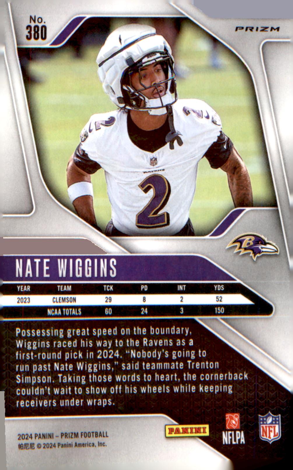 2024 Panini Prizm Green Wave #380 Nate Wiggins Rookie RC - Veteran Sports Cards FL