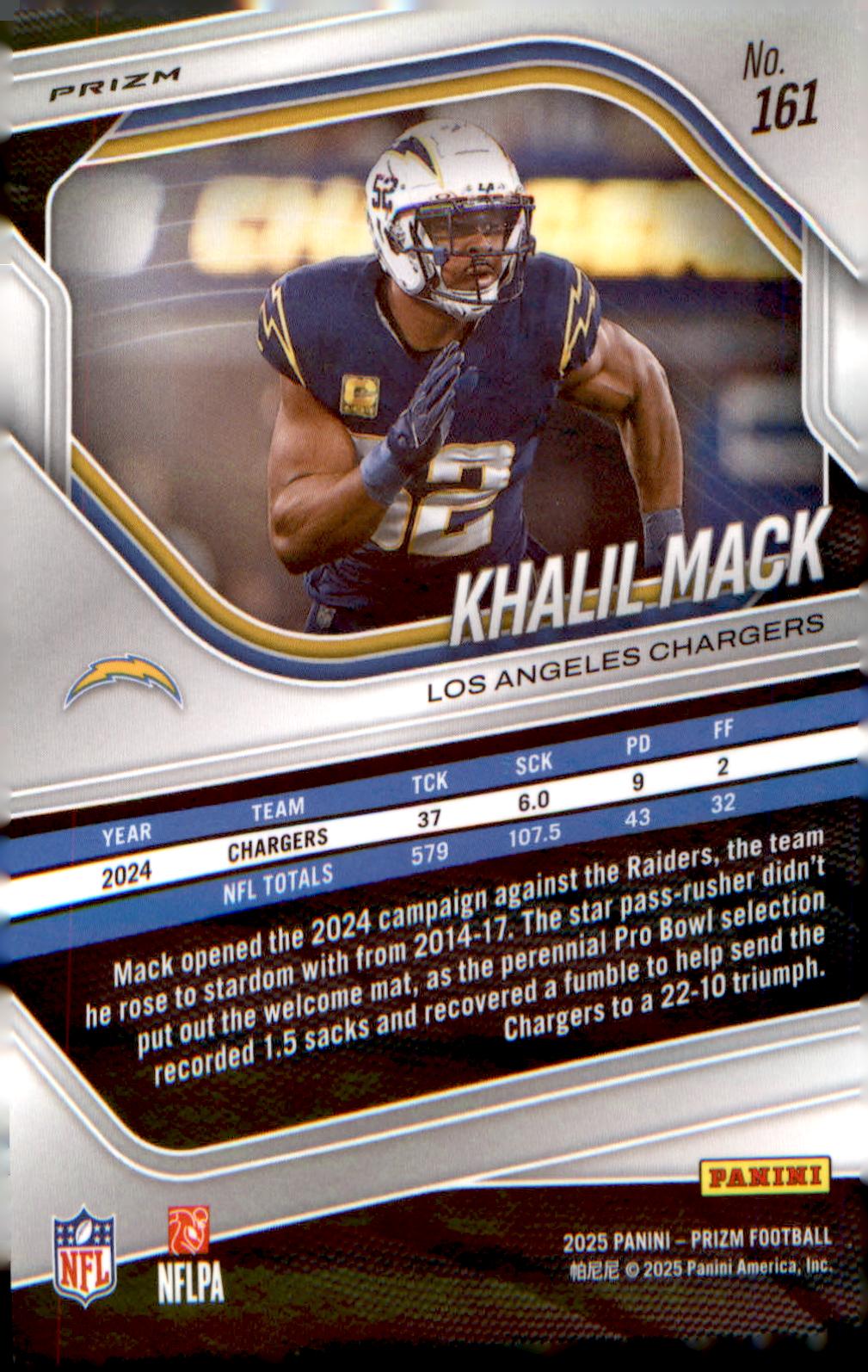 2025 Panini Prizm Green Wave #161 Khalil Mack - Veteran Sports Cards FL