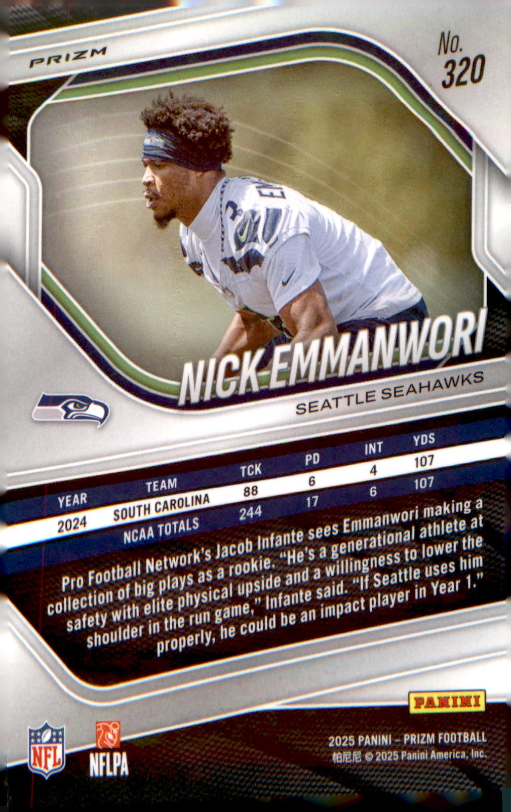 2025 Panini Prizm Green Wave #320 Nick Emmanwori Rookie RC - Veteran Sports Cards FL