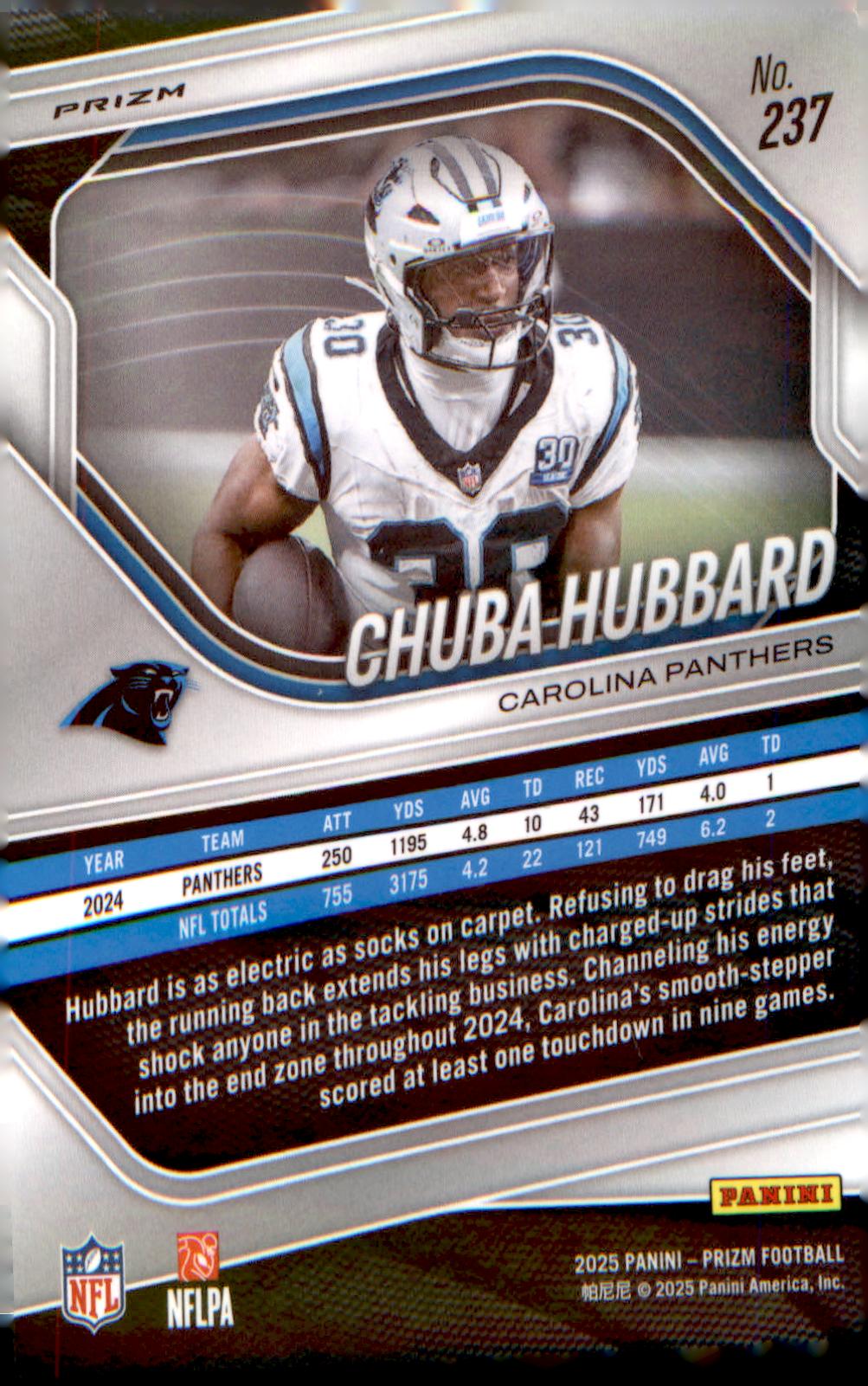 2025 Panini Prizm Green Wave #237 Chuba Hubbard - Veteran Sports Cards FL