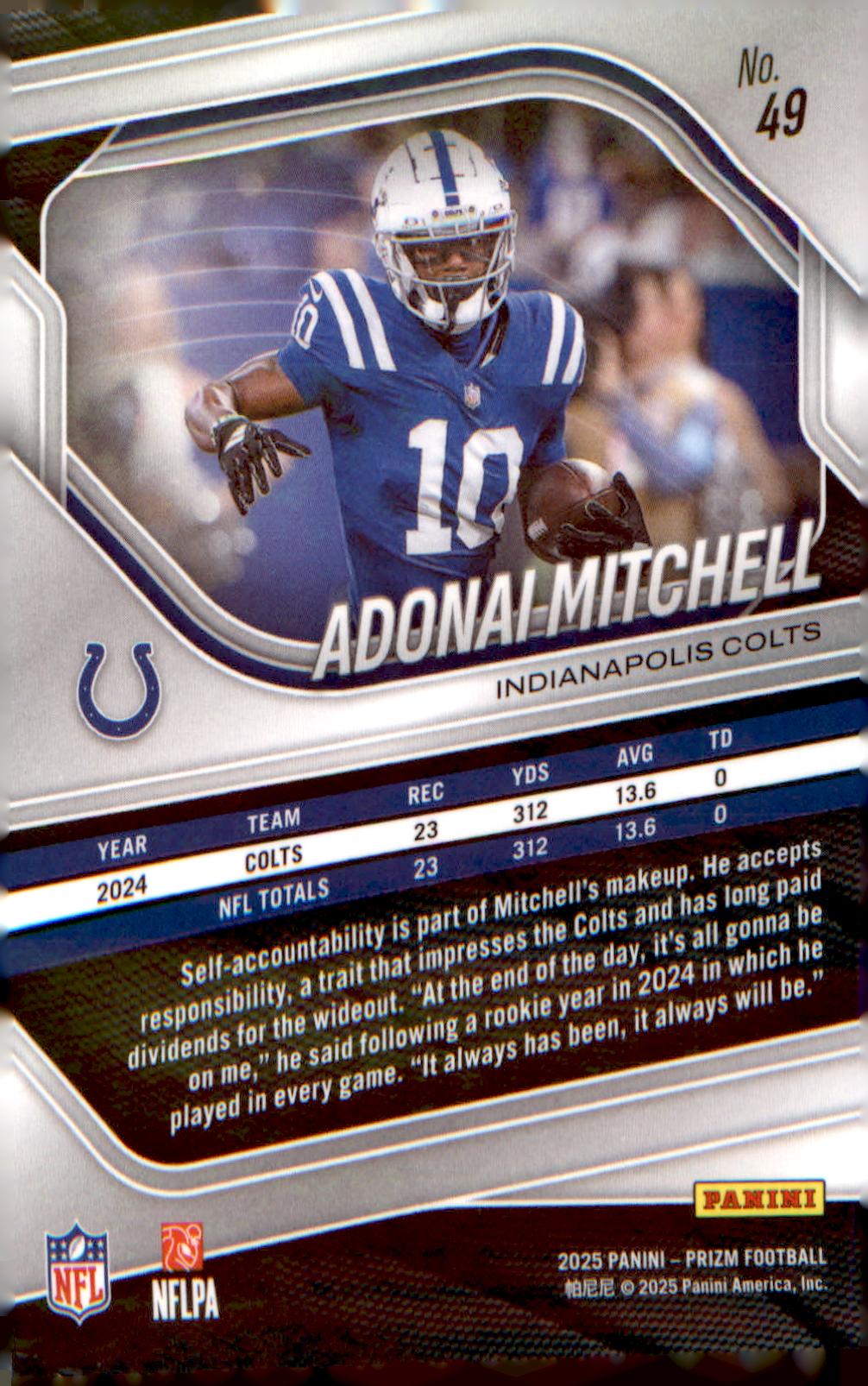 2025 Panini Prizm #49 Adonai Mitchell - Veteran Sports Cards FL