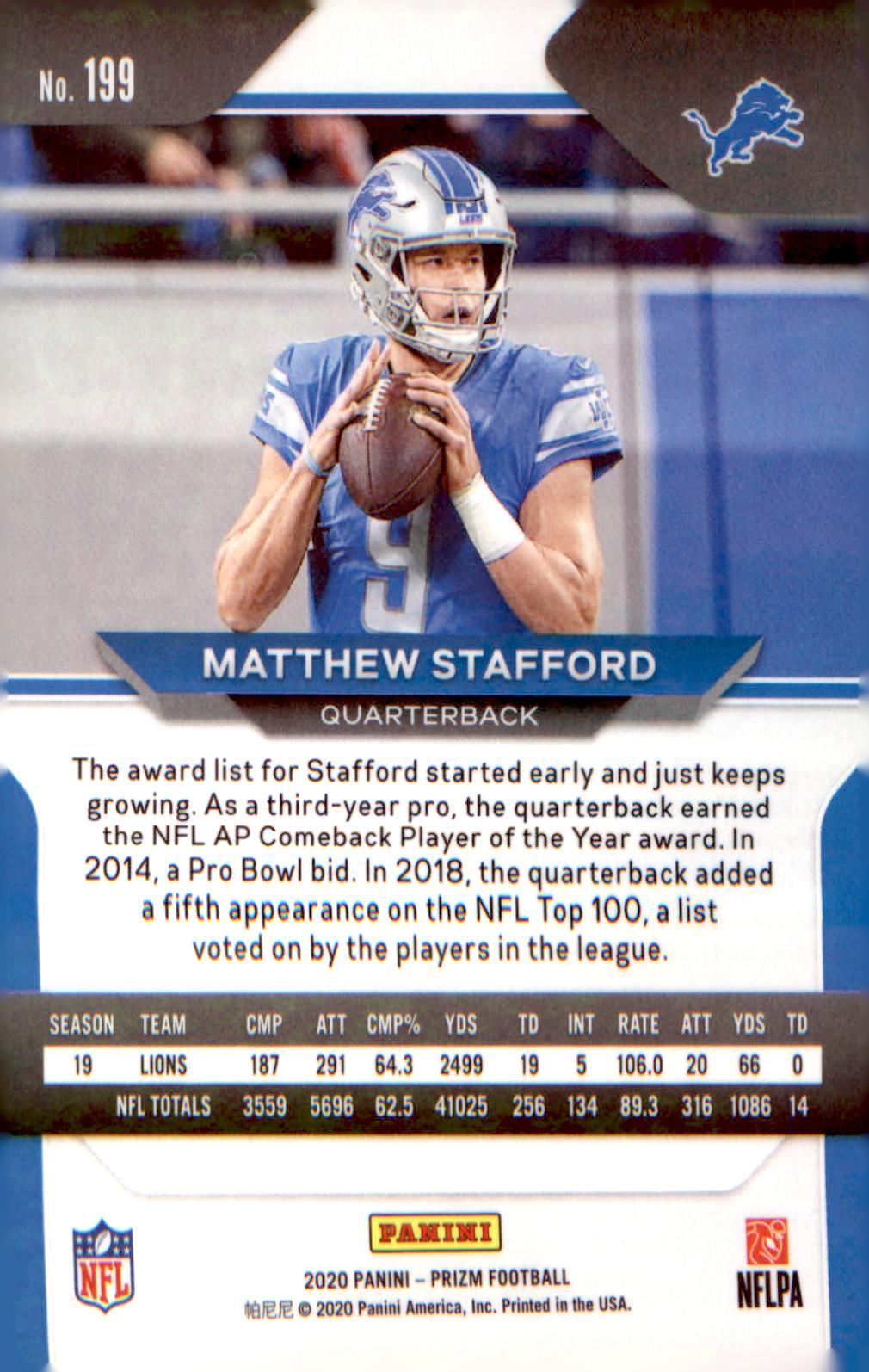 2020 Panini Prizm #199 Matthew Stafford - Veteran Sports Cards FL