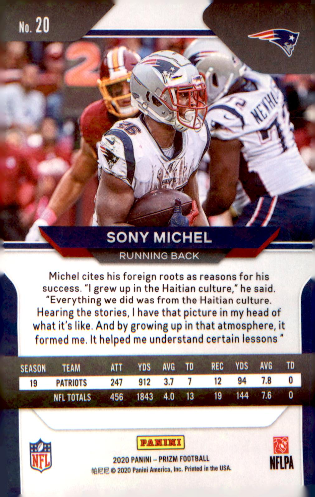2020 Panini Prizm #20 Sony Michel - Veteran Sports Cards FL