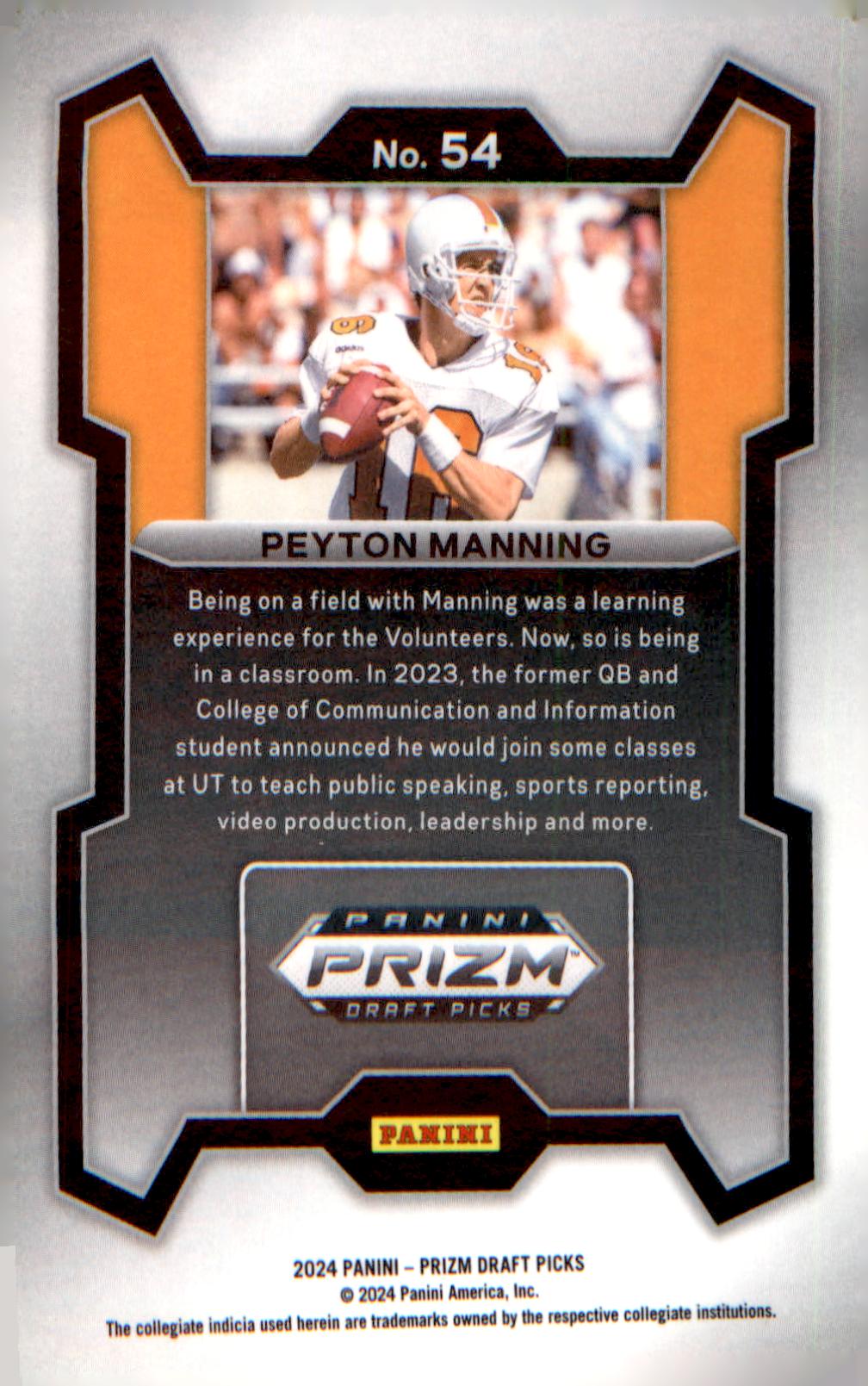 2024 Panini Prizm Draft Picks #54 Peyton Manning - Veteran Sports Cards FL