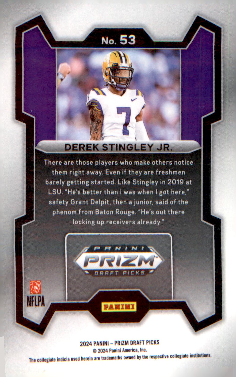 2024 Panini Prizm Draft Picks #53 Derek Stingley Jr. - Veteran Sports Cards FL