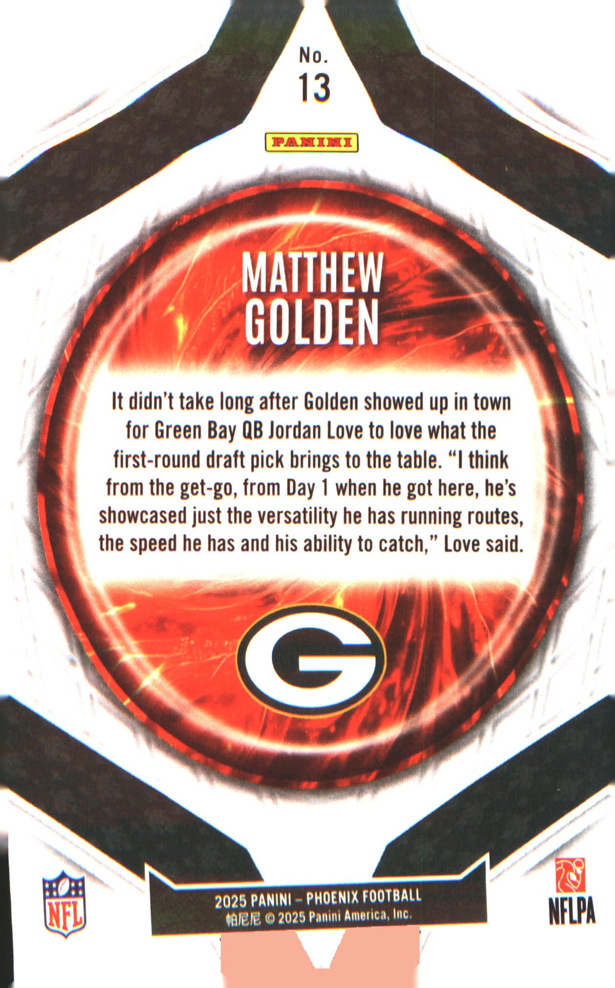 2025 Panini Phoenix Paragon #13 Matthew Golden - Veteran Sports Cards FL