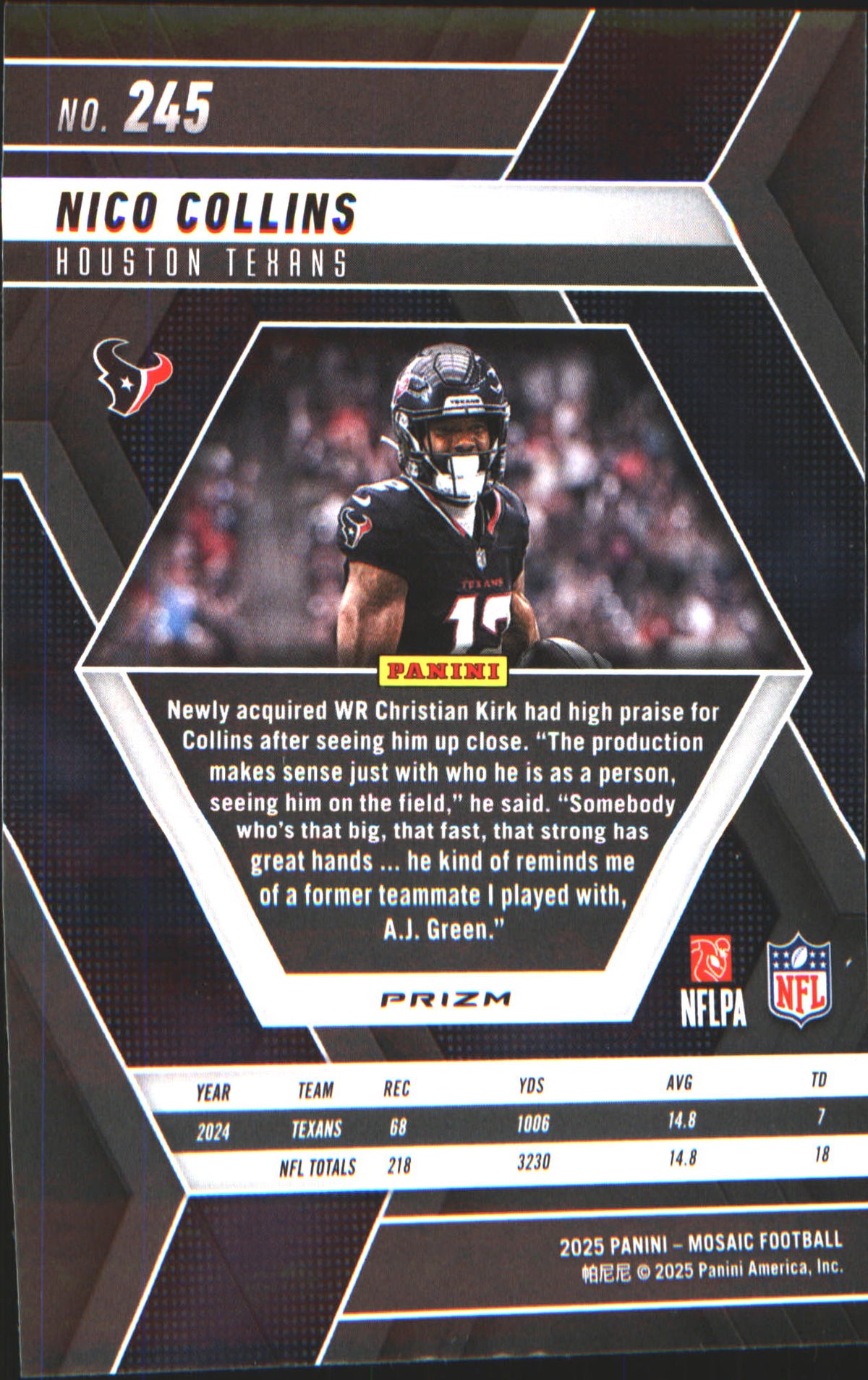 2025 Panini Mosaic Mosaic Reactive Yellow #245 Nico Collins - Veteran Sports Cards FL