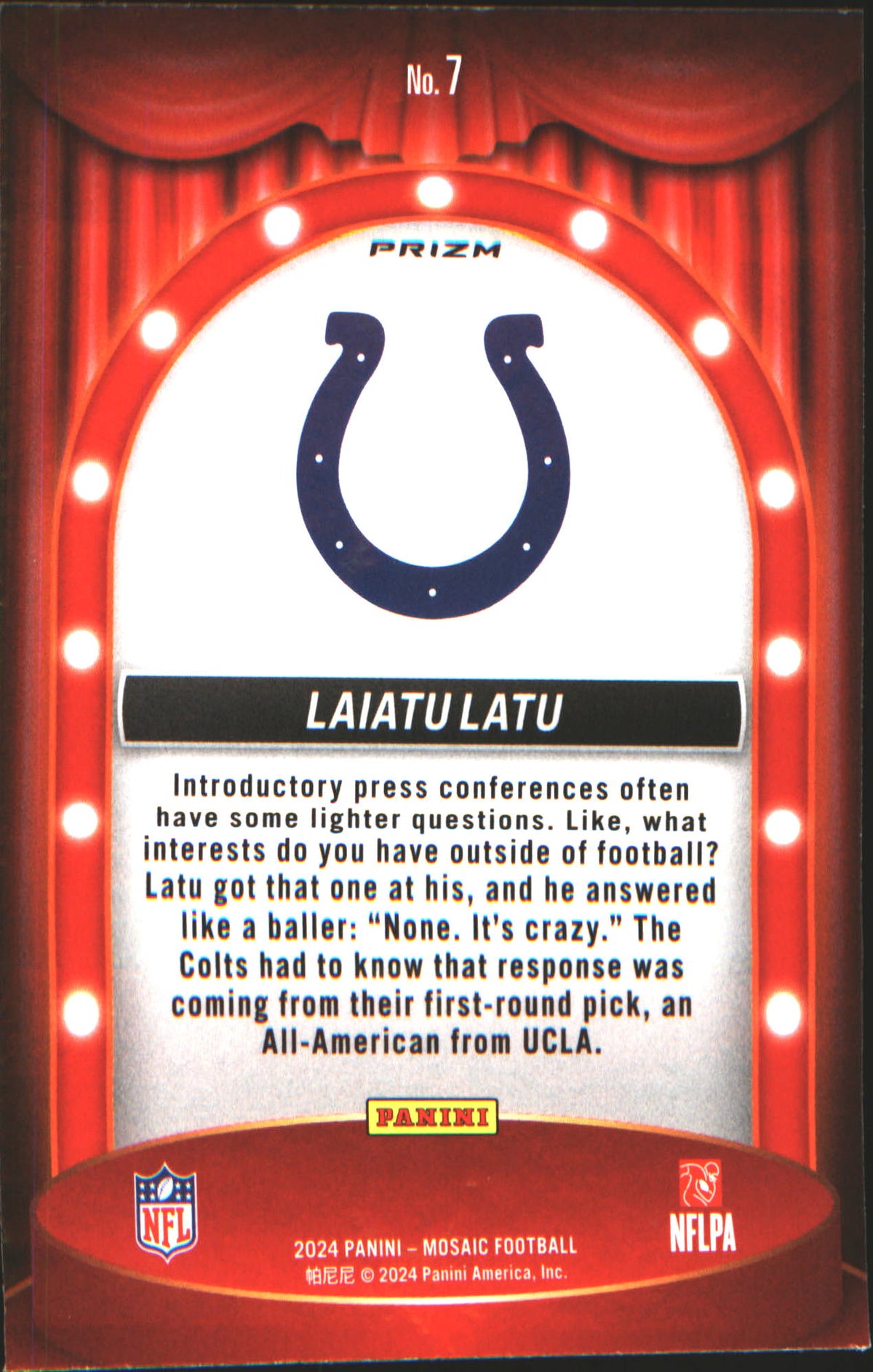 2024 Panini Mosaic Center Stage Silver #7 Laiatu Latu - Veteran Sports Cards FL