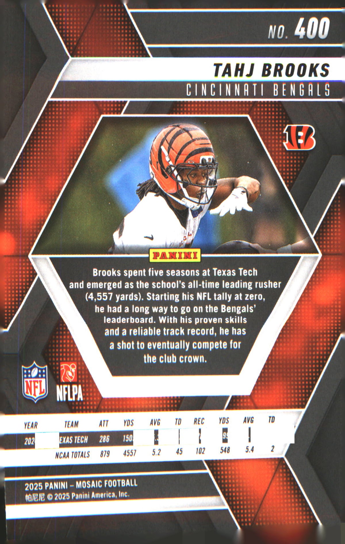 2025 Panini Mosaic #400 Tahj Brooks Rookie RC - Veteran Sports Cards FL