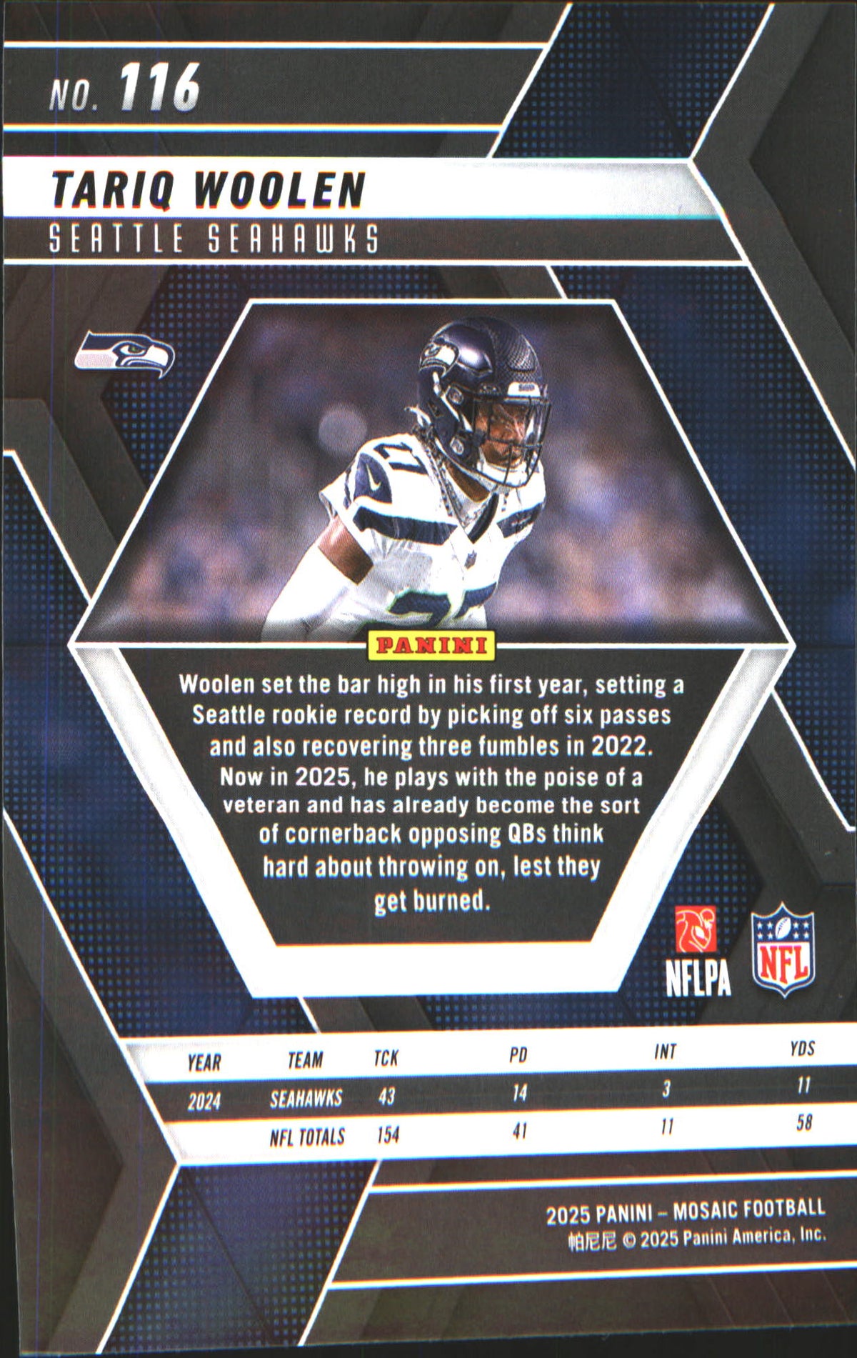 2025 Panini Mosaic #116 Tariq Woolen - Veteran Sports Cards FL
