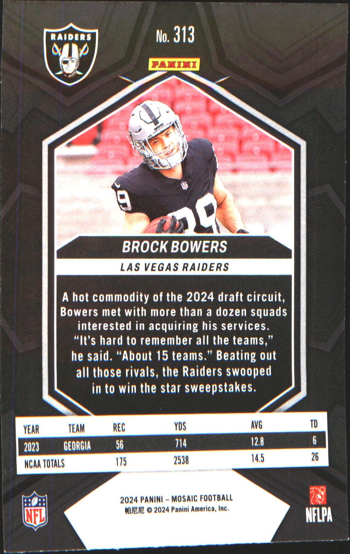 2024 Panini Mosaic #313 Brock Bowers Rookie RC - Veteran Sports Cards FL