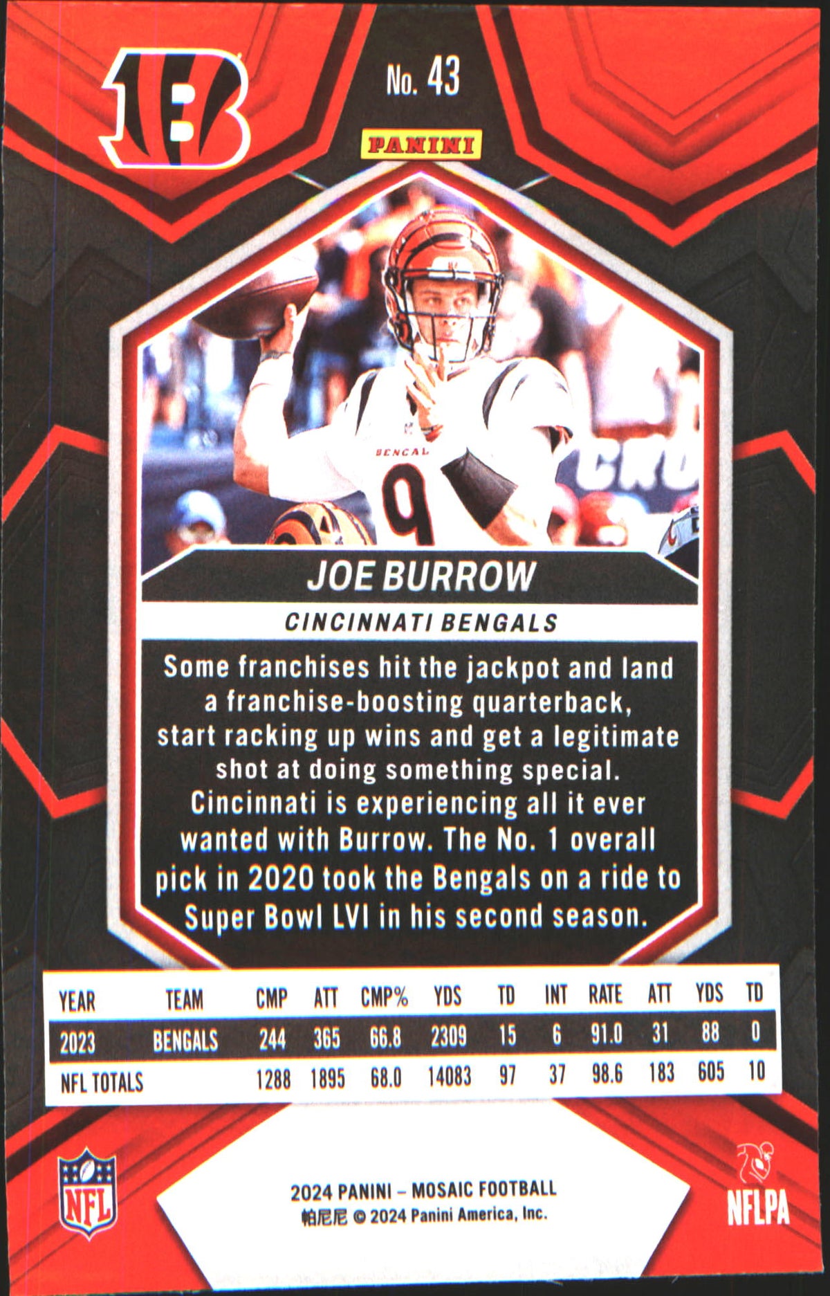 2024 Panini Mosaic #43 Joe Burrow - Veteran Sports Cards FL