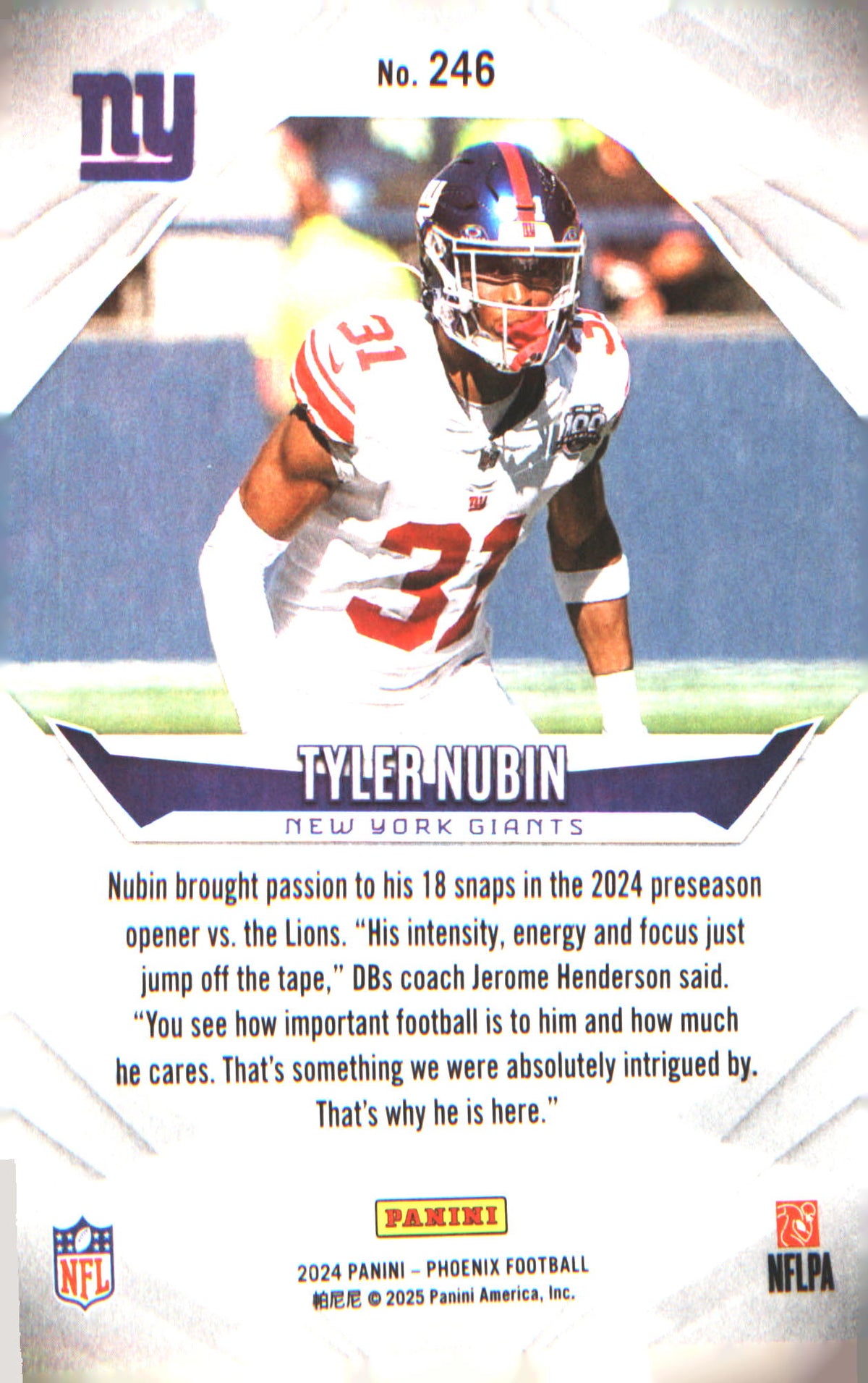 2024 Panini Phoenix #246 Tyler Nubin Rookie RC - Veteran Sports Cards FL