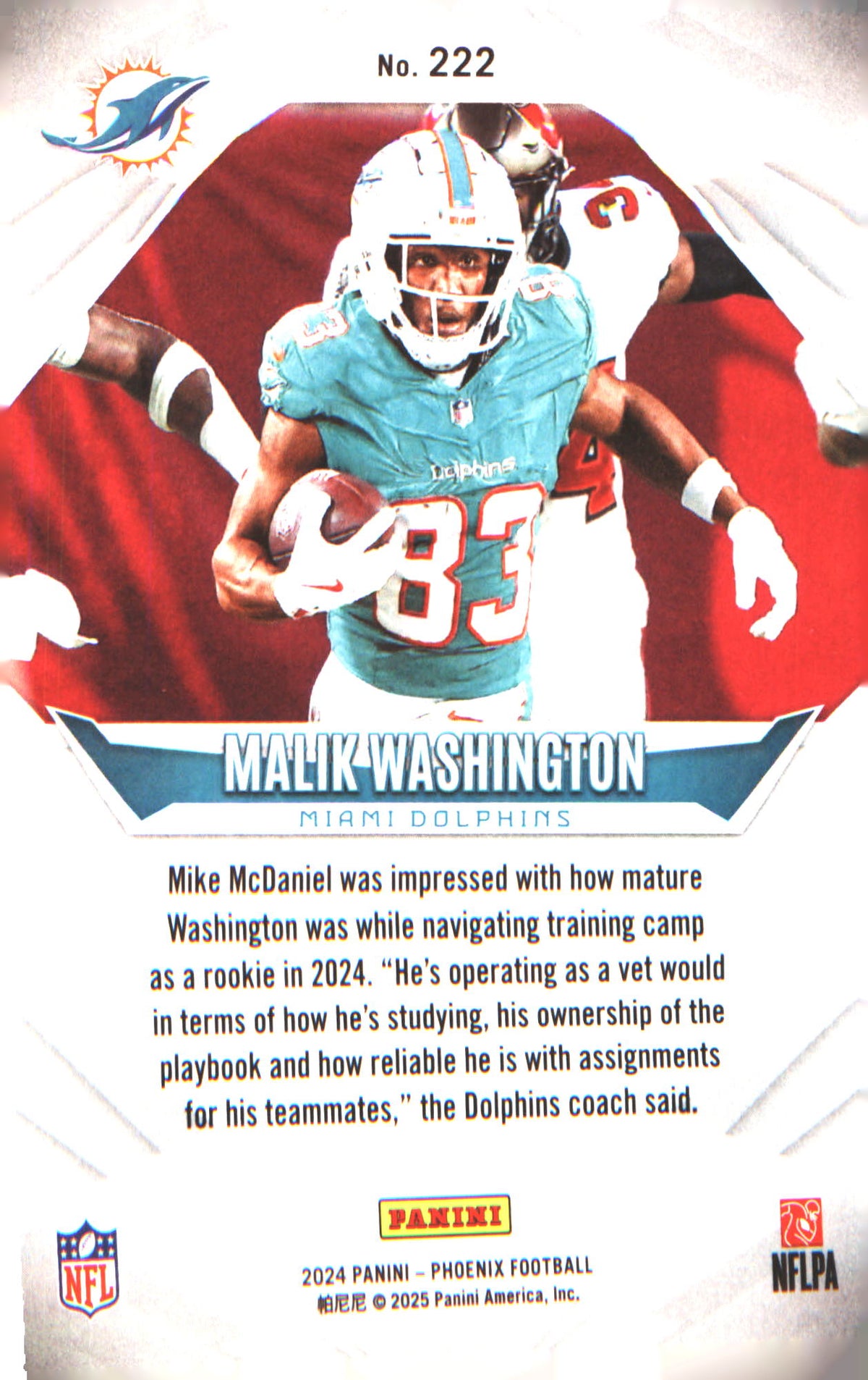2024 Panini Phoenix #222 Malik Washington Rookie RC - Veteran Sports Cards FL