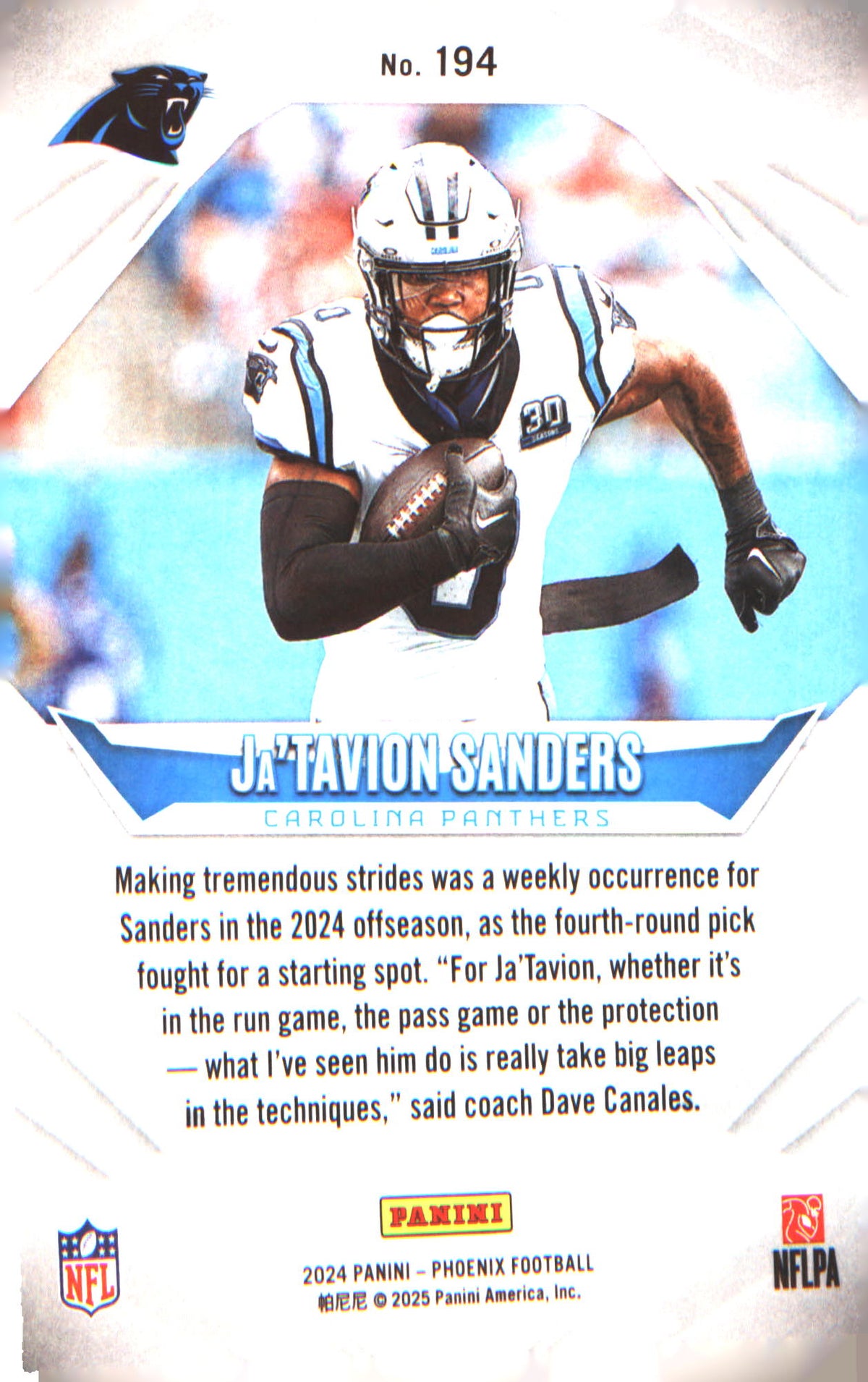 2024 Panini Phoenix #194 Ja'Tavion Sanders Rookie RC - Veteran Sports Cards FL