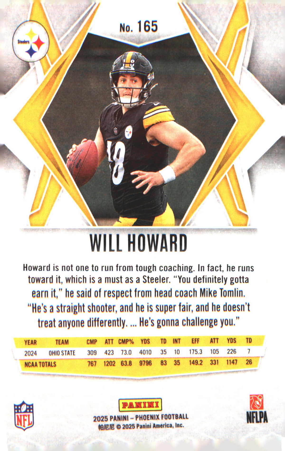 2025 Panini Phoenix #165 Will Howard Rookie RC - Veteran Sports Cards FL