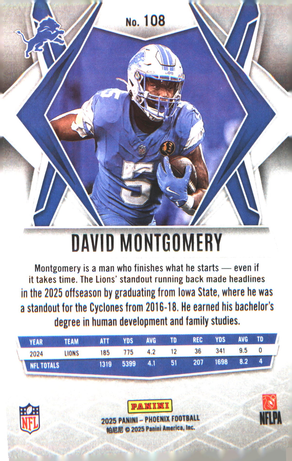 2025 Panini Phoenix #108 David Montgomery - Veteran Sports Cards FL